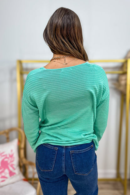 Mint Textured Stripe V-Neck Sweater back