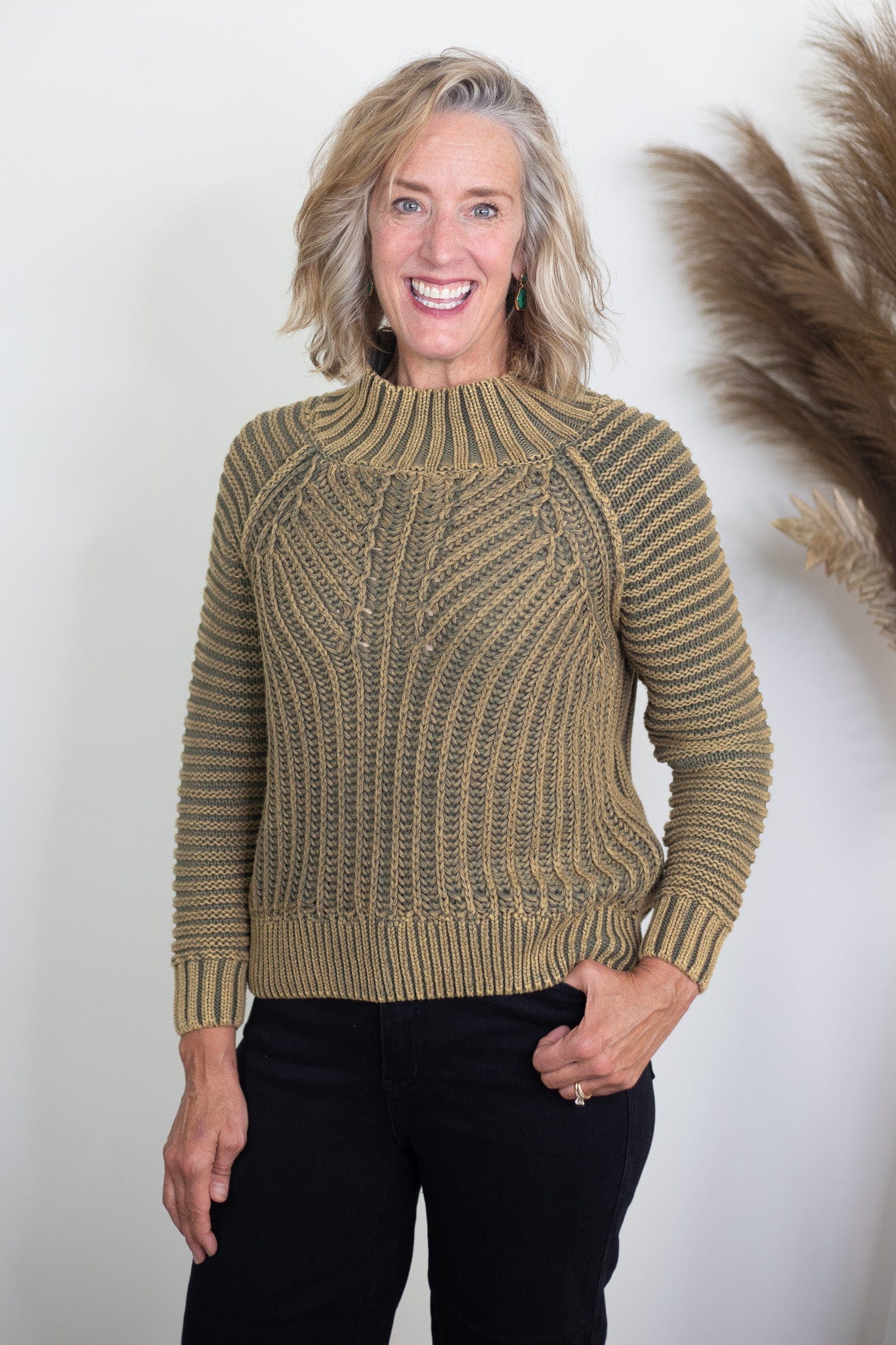 Olive Chunky Ribbed Slouchy Sweater