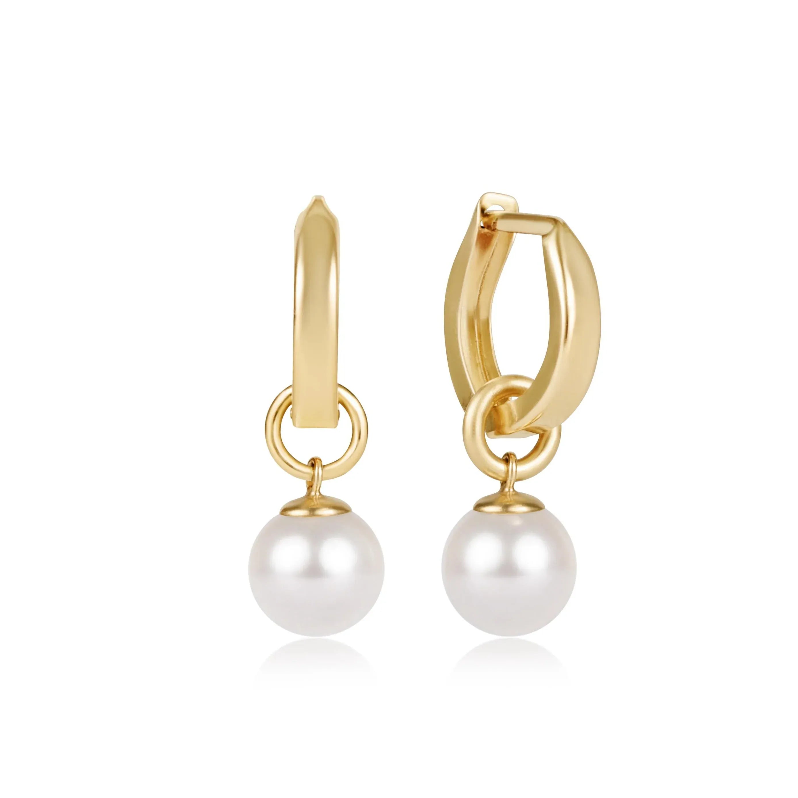 Huggie Gold .5" Hoop - Classic Pearl 8MM Charm