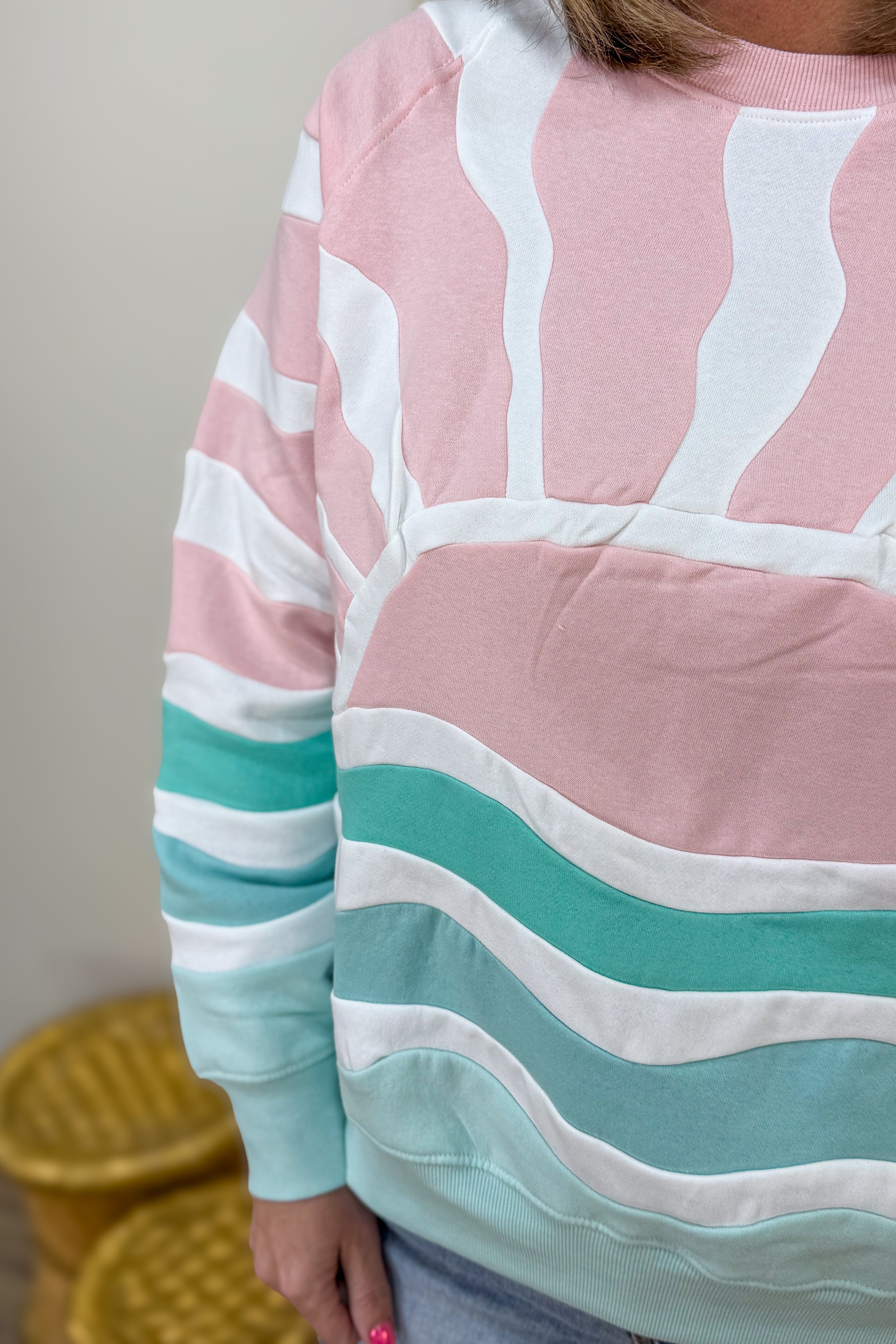 Pink Patchwork Sunset Crew Sweatshirt – Jean Marie's