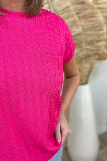 Fuchsia Ribbed Detail Blouse Deailed