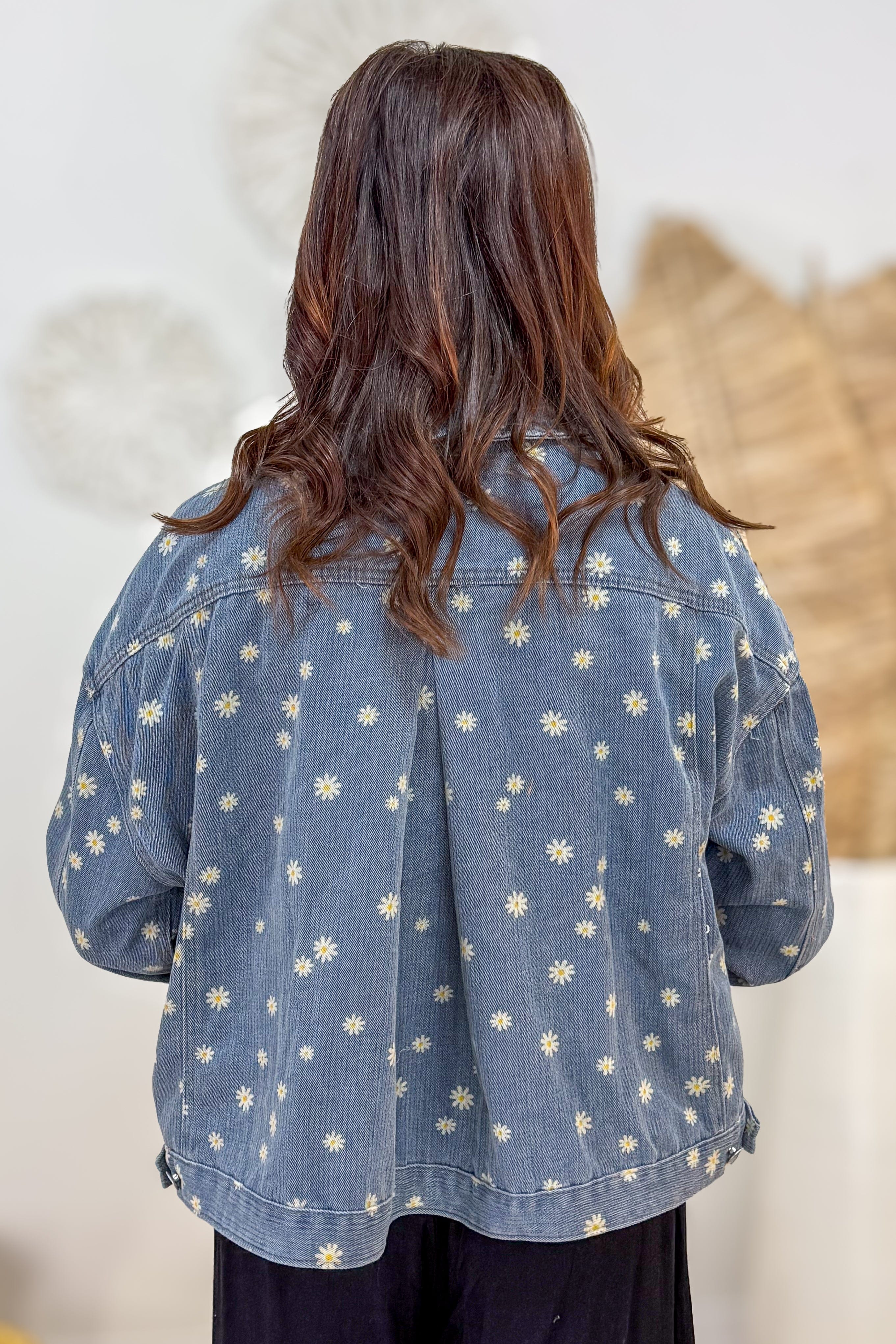 Denim Floral Printed Jacket Back