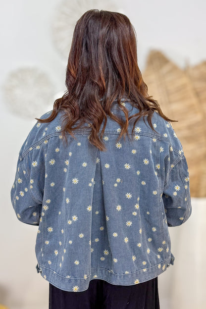 Denim Floral Printed Jacket Back