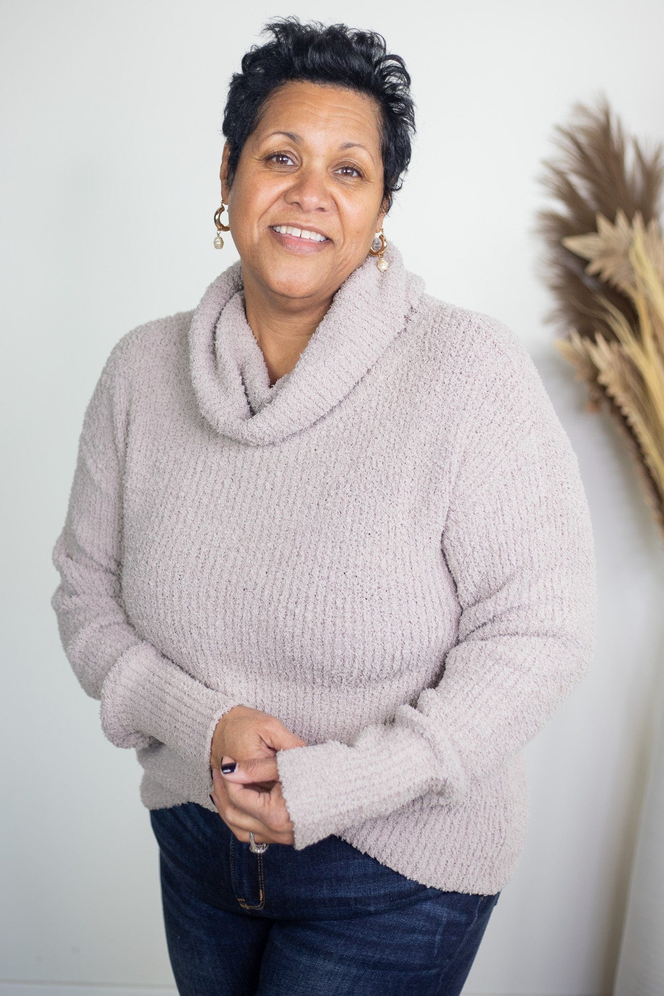 Stone Fuzzy Turtle Neck Sweater