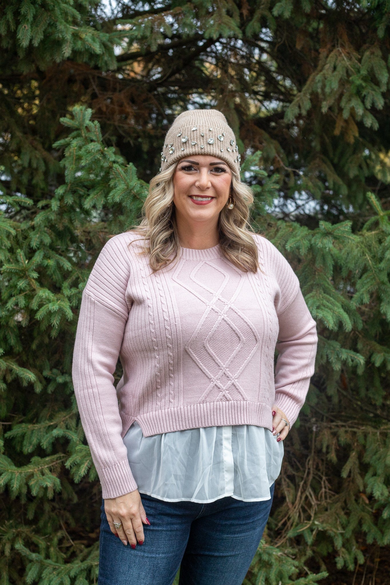 Blush Chiffon Layer Crop Sweater
