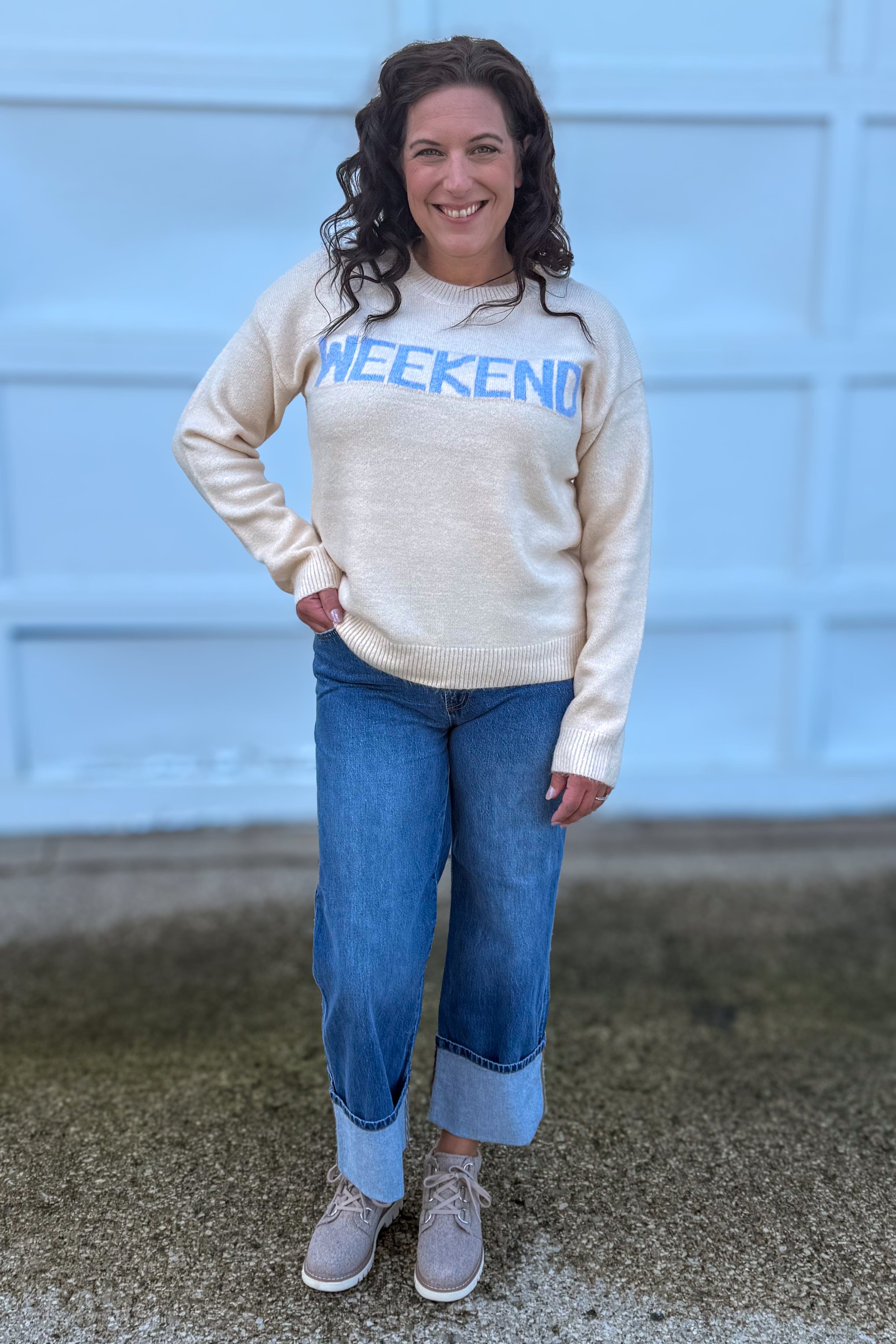 Ecru Crew Neck Weekend Sweater styled
