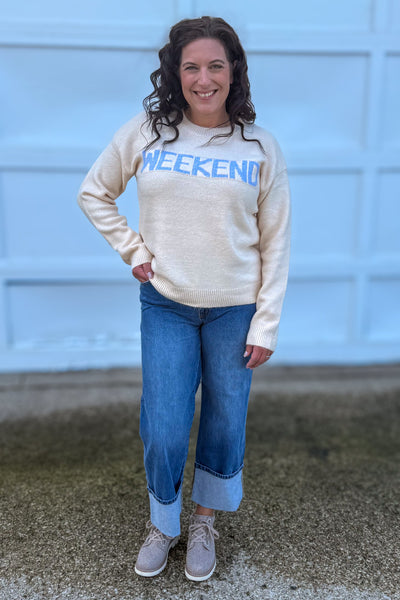 Ecru Crew Neck Weekend Sweater styled