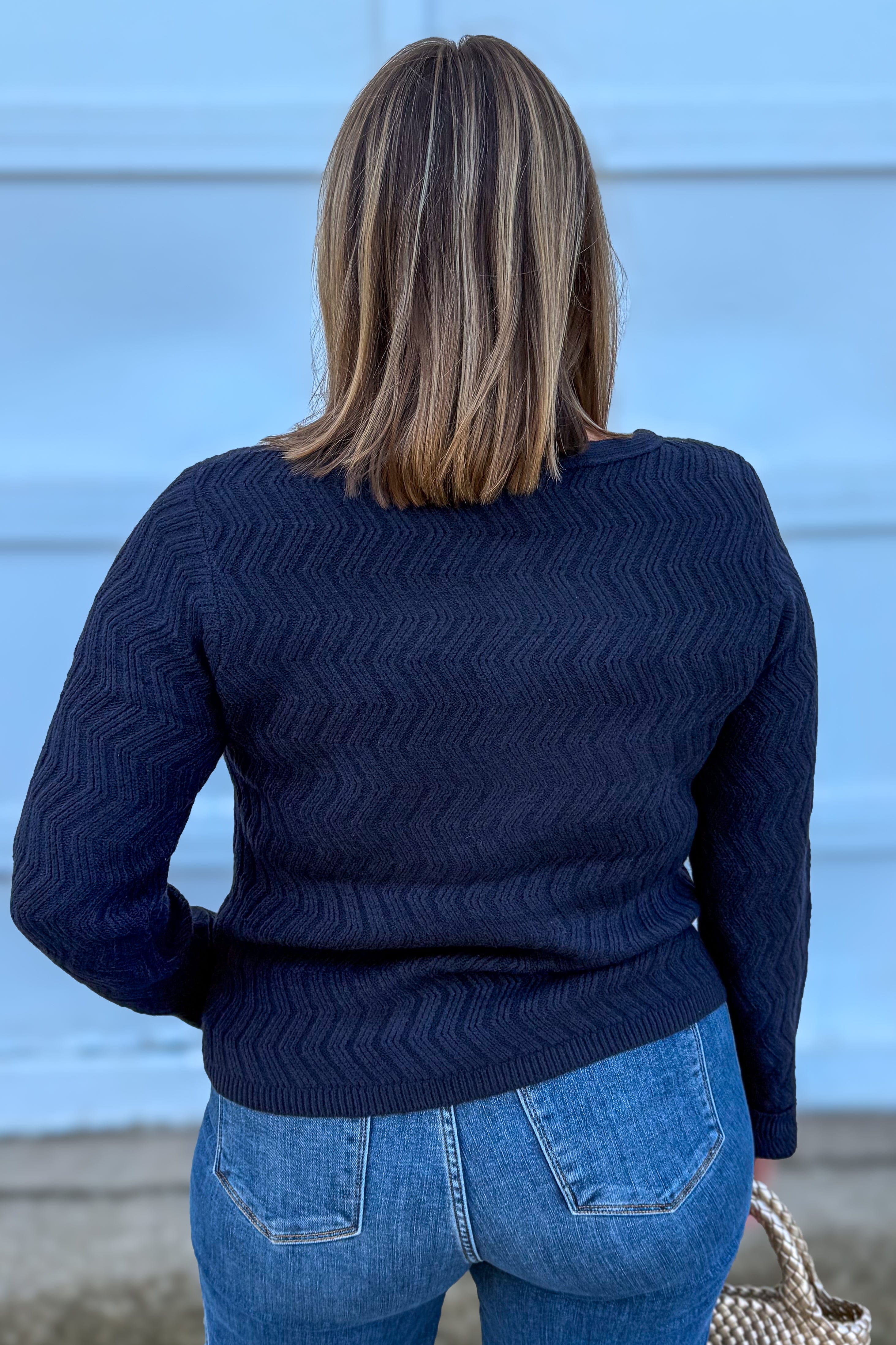 Deep Navy Chevron Pattern Button Down Cardigan back