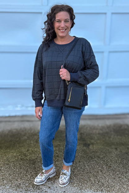 Slate Jacquard Check Motif Top styled