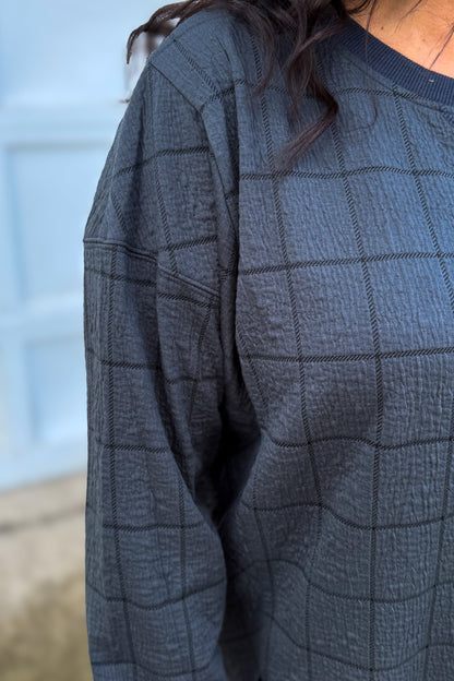 Slate Jacquard Check Motif Top detailed