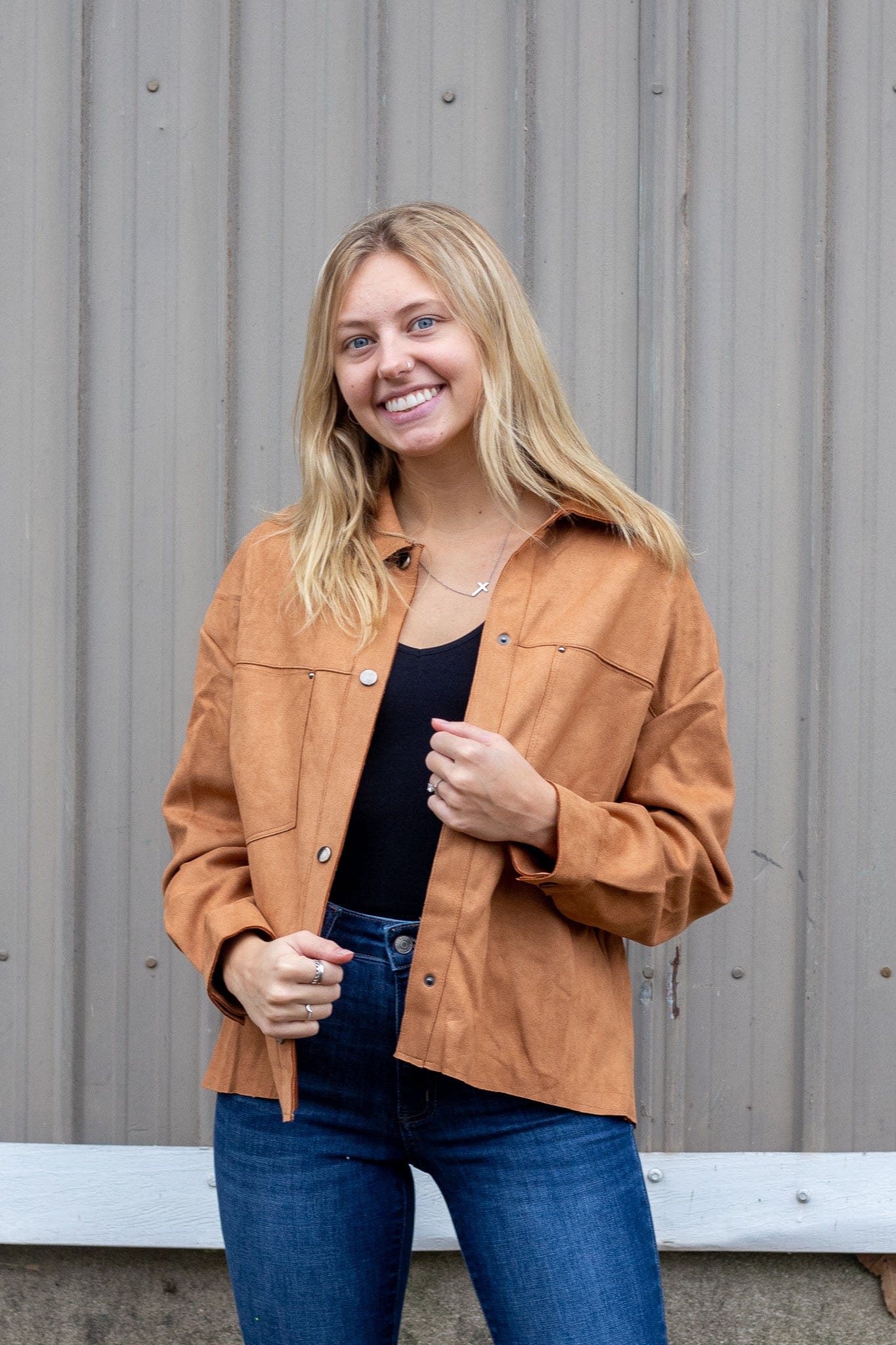 Camel Cropped Suede Shacket