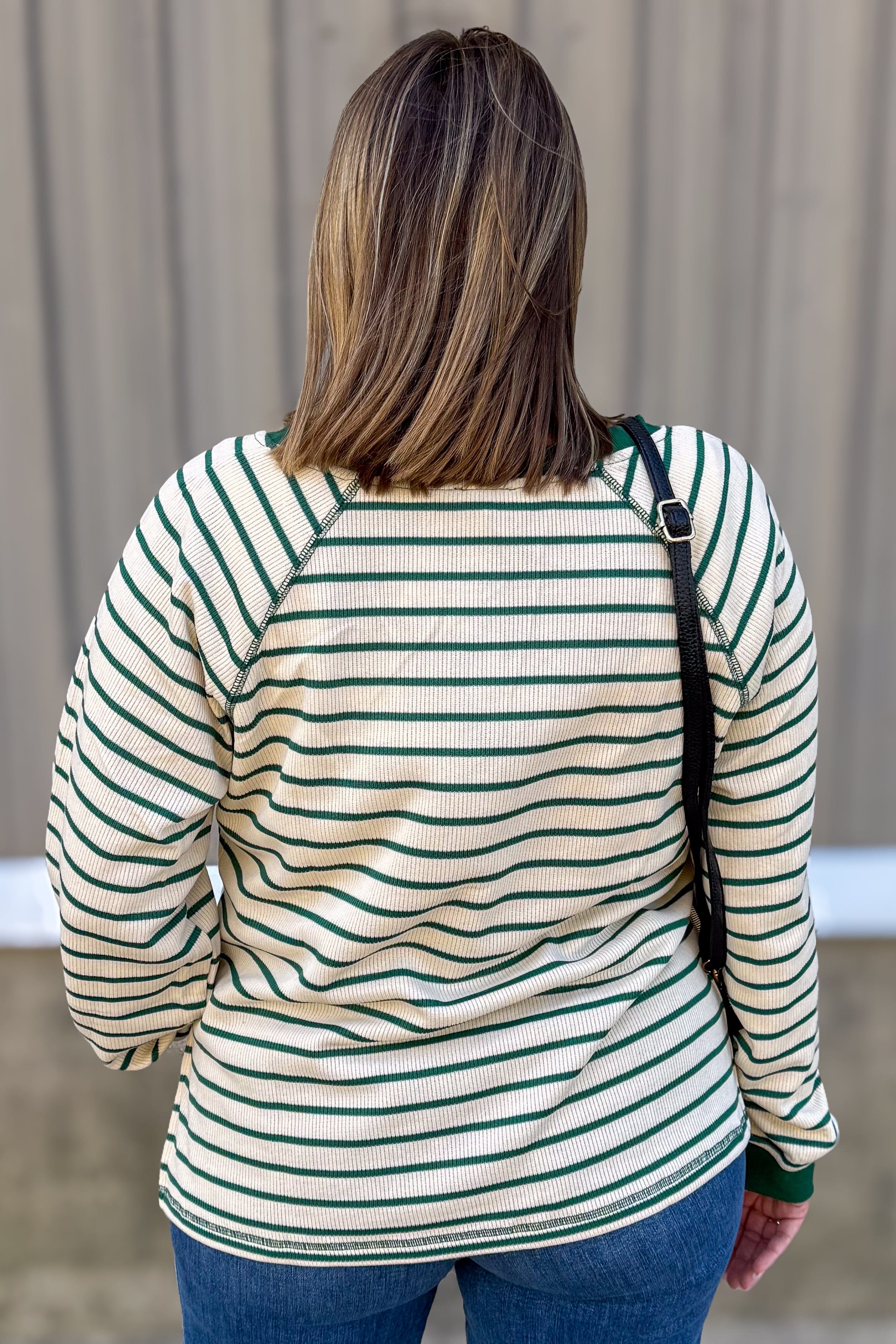Green Stripe Quarter Button Top