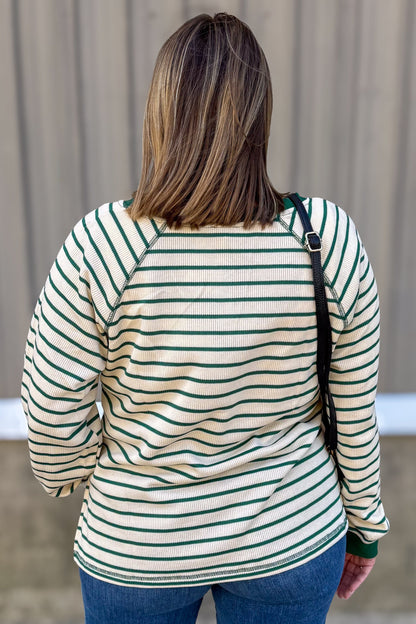 Green Stripe Quarter Button Top back