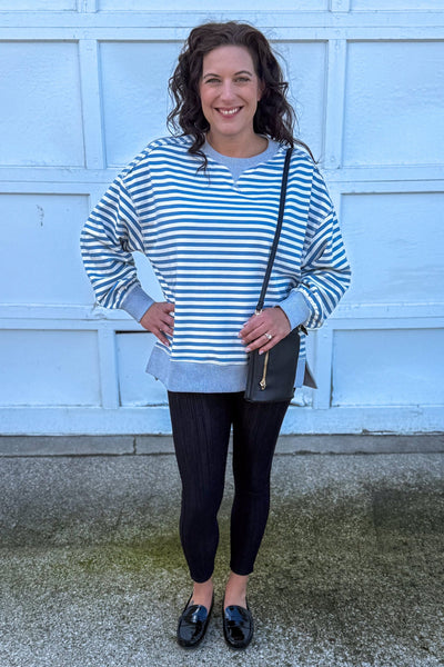 Denim & Cream Stripe Pullover styled