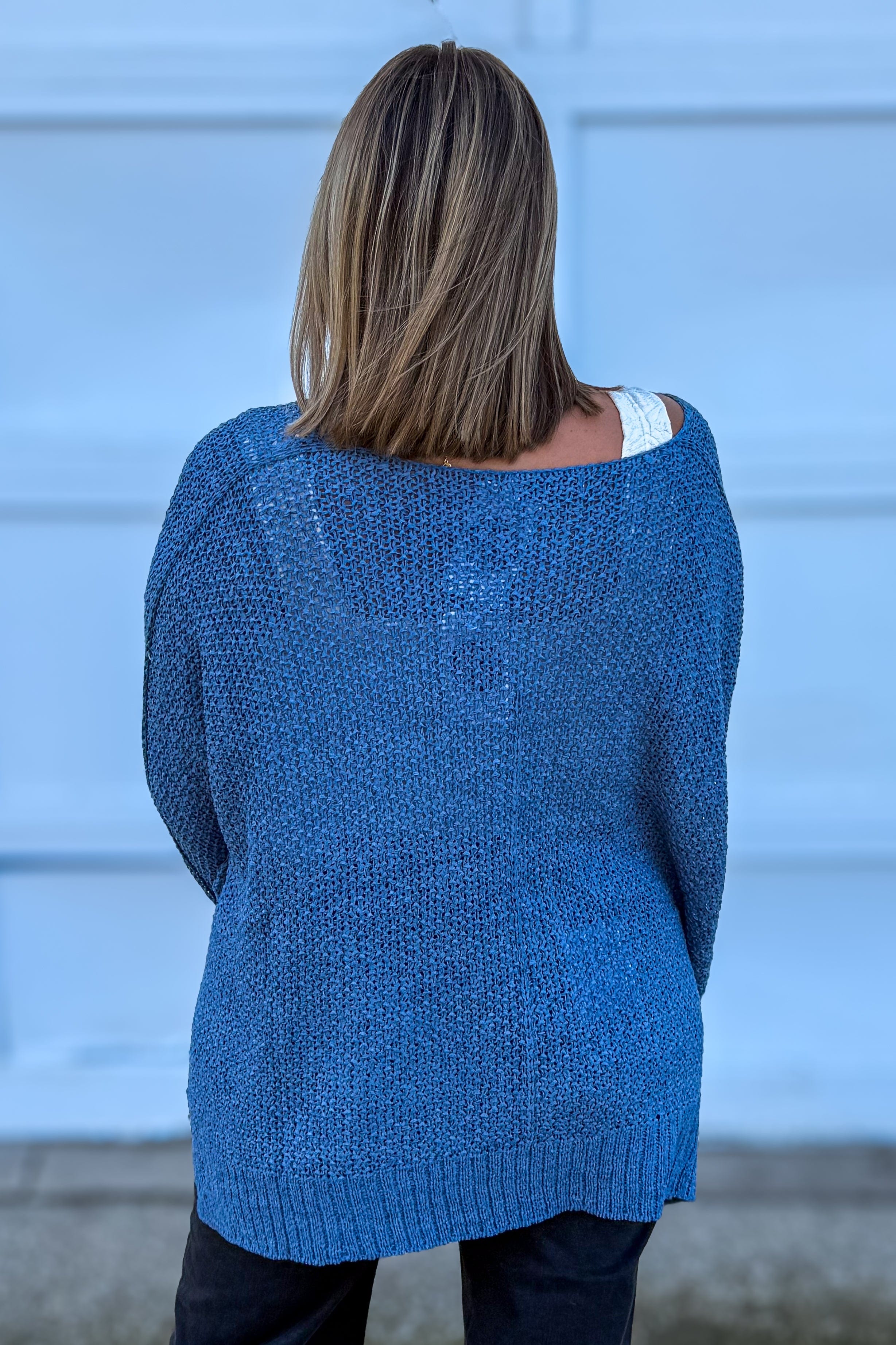 Dusty Blue Dolman V-Neck Sweater