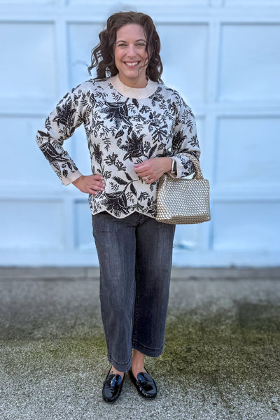 Taupe Jacquard Sweater Top styled
