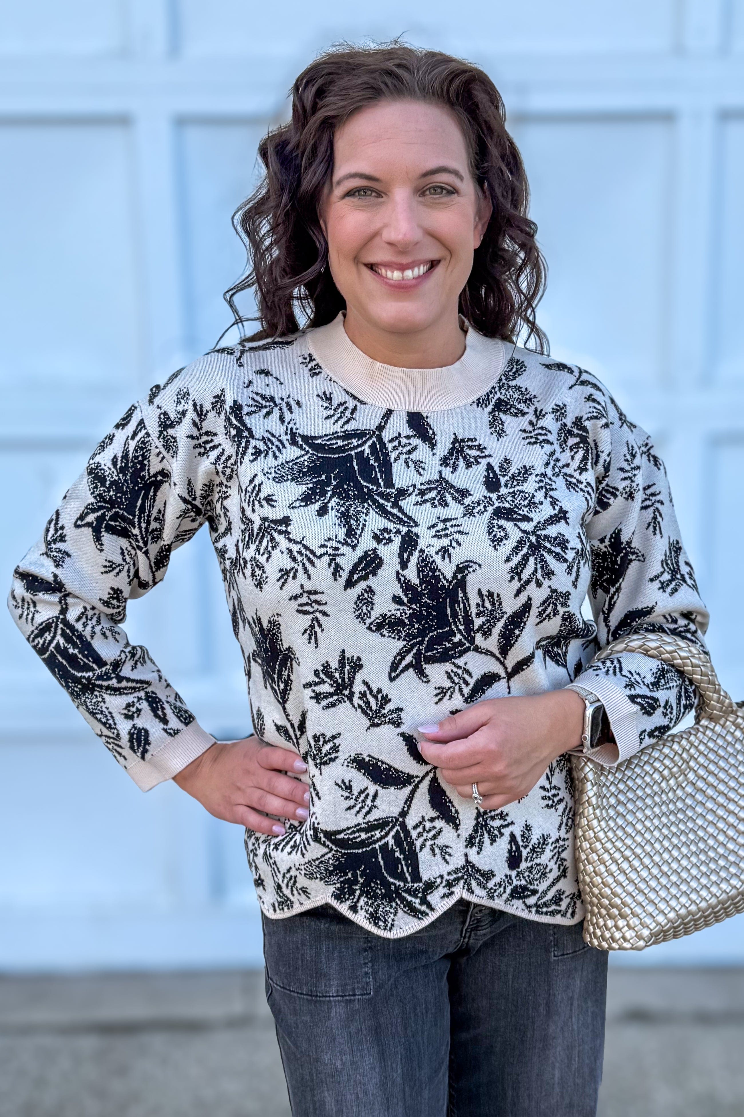 Taupe Jacquard Sweater Top