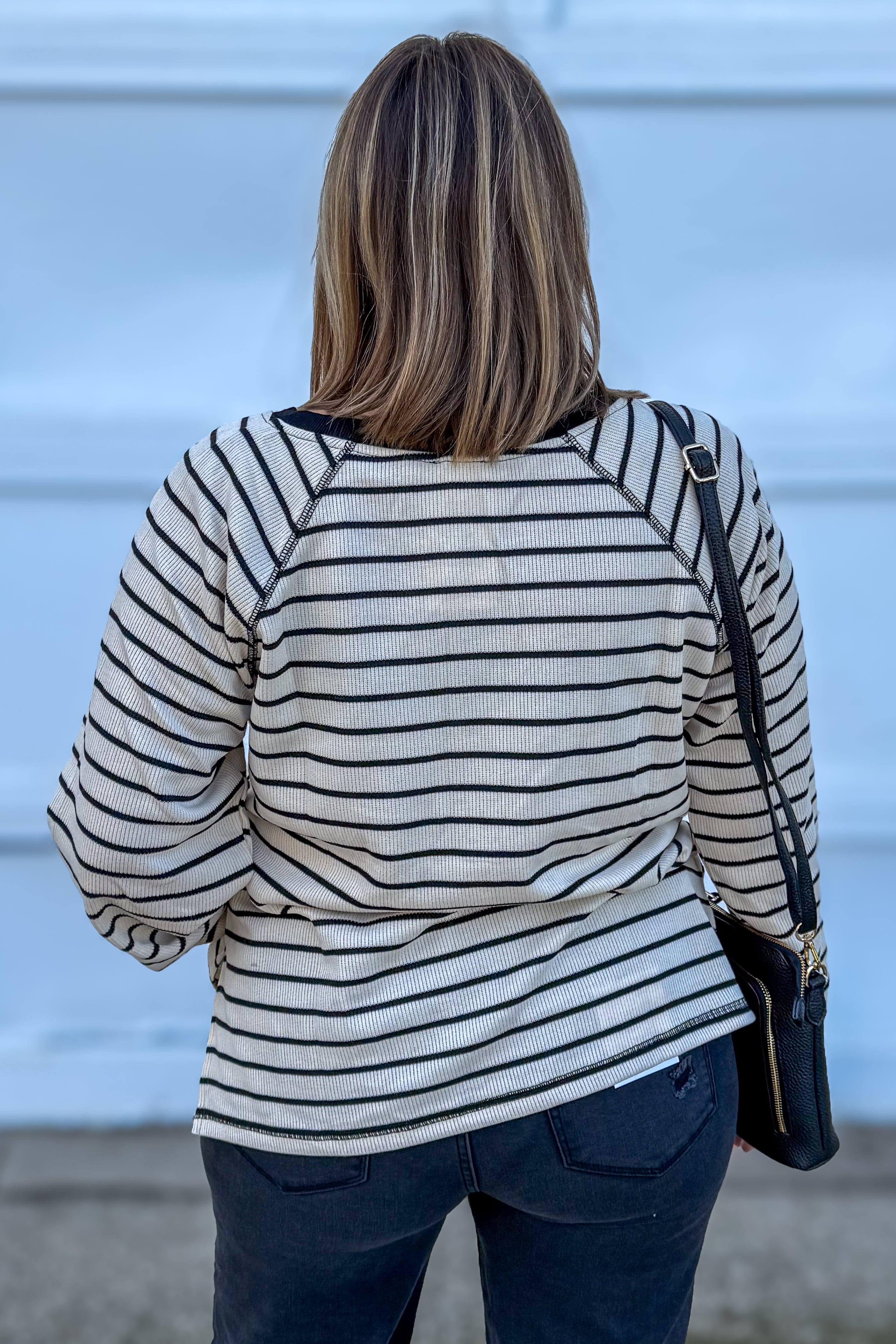Black Stripe Quarter Button Top