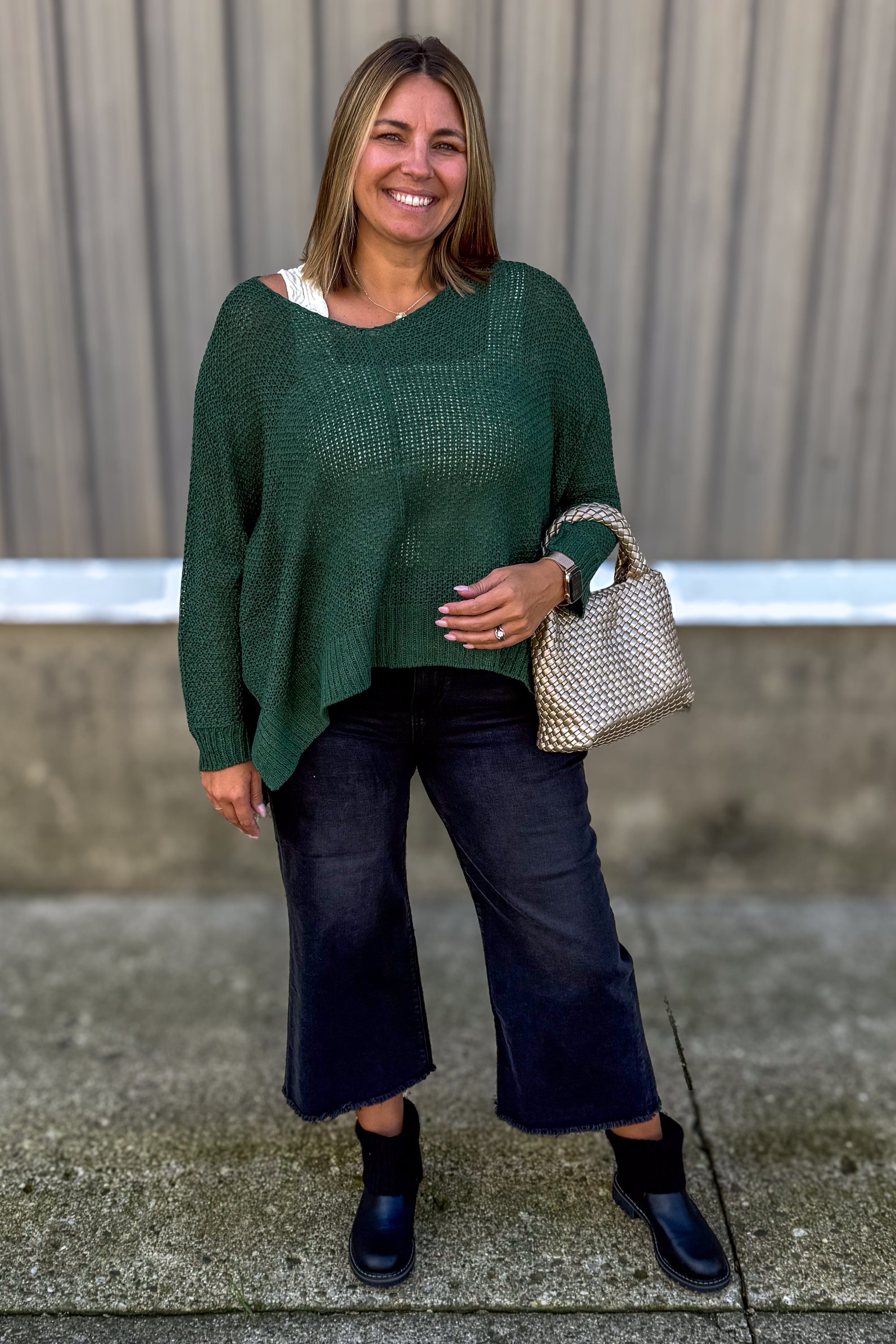 Dark Green Dolman V-Neck Sweater