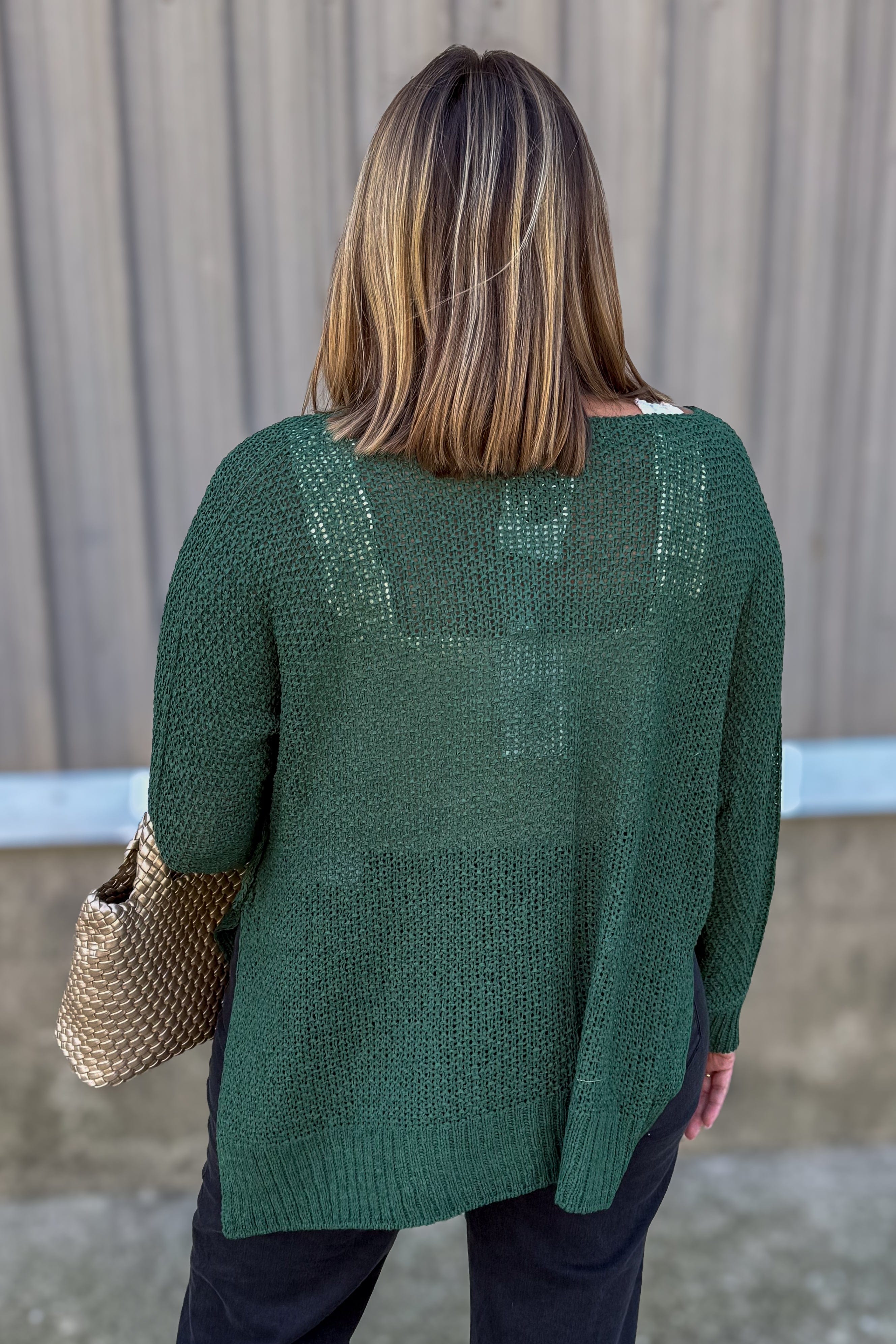Dark Green Dolman V-Neck Sweater