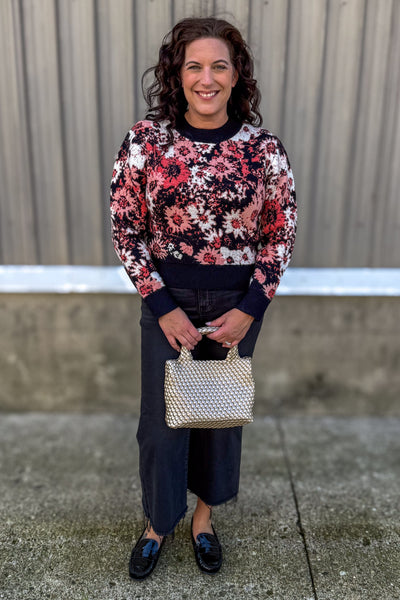 Black Flower Jacquard Sweater styled