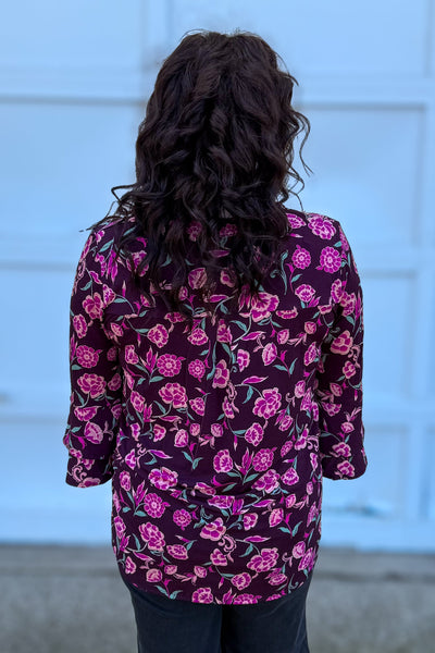 Eggplant & Pink Floral Bell Sleeve Lizzy Top back