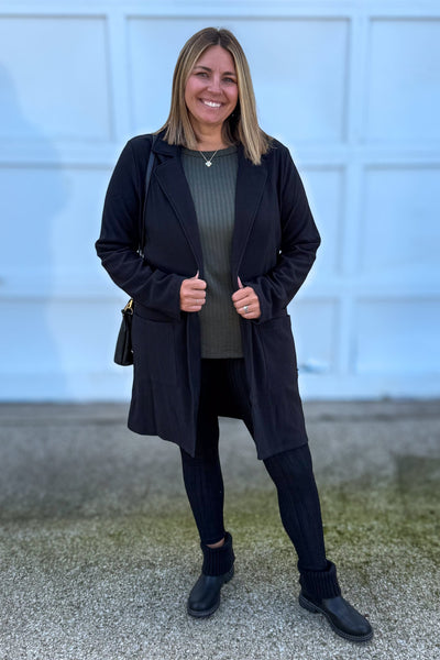 Black Light Weight Ottoman Coat styled