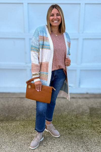 Earthtone Colorblock Cardigan styled