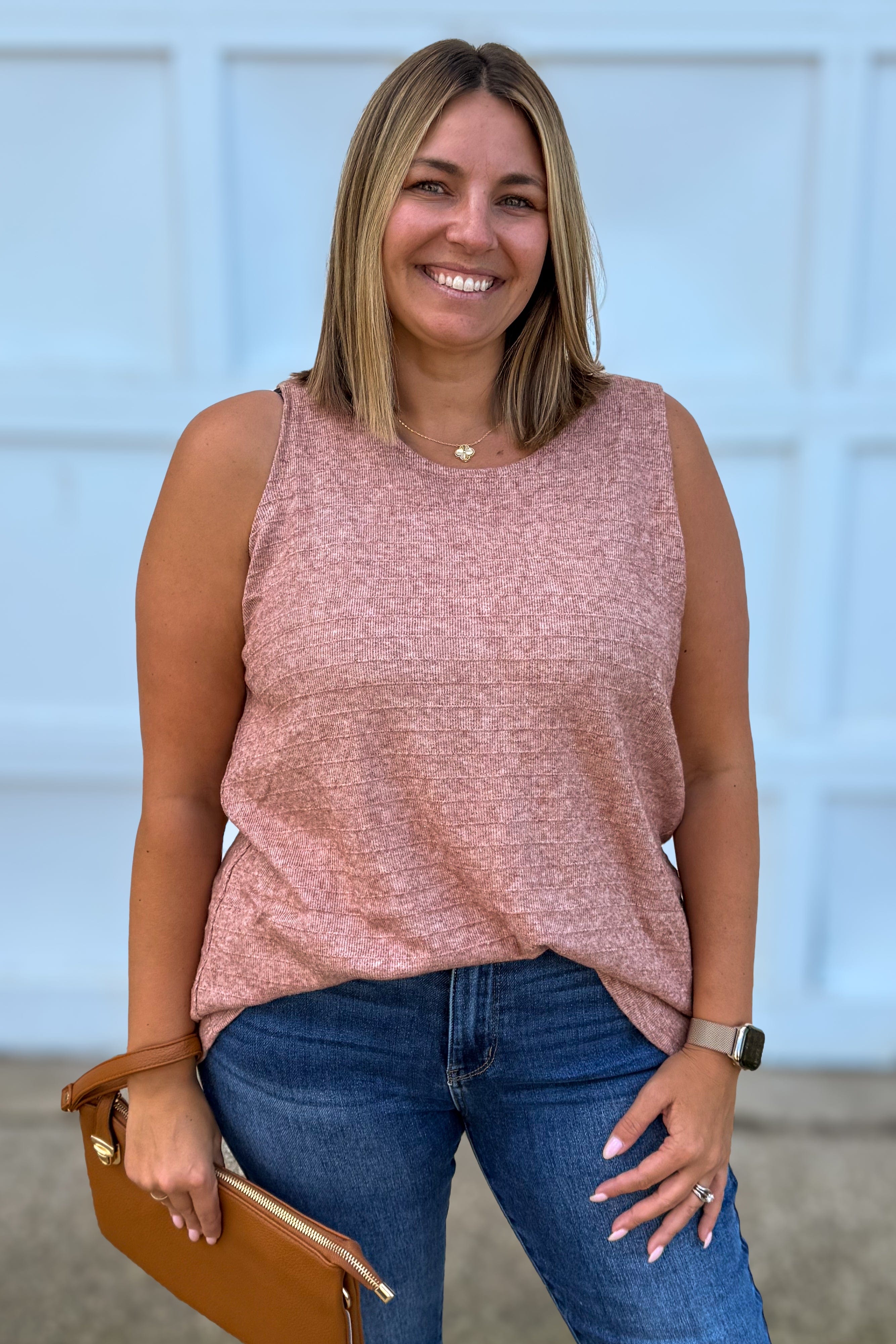 Terracotta Ribbed Texture Tunic Tank