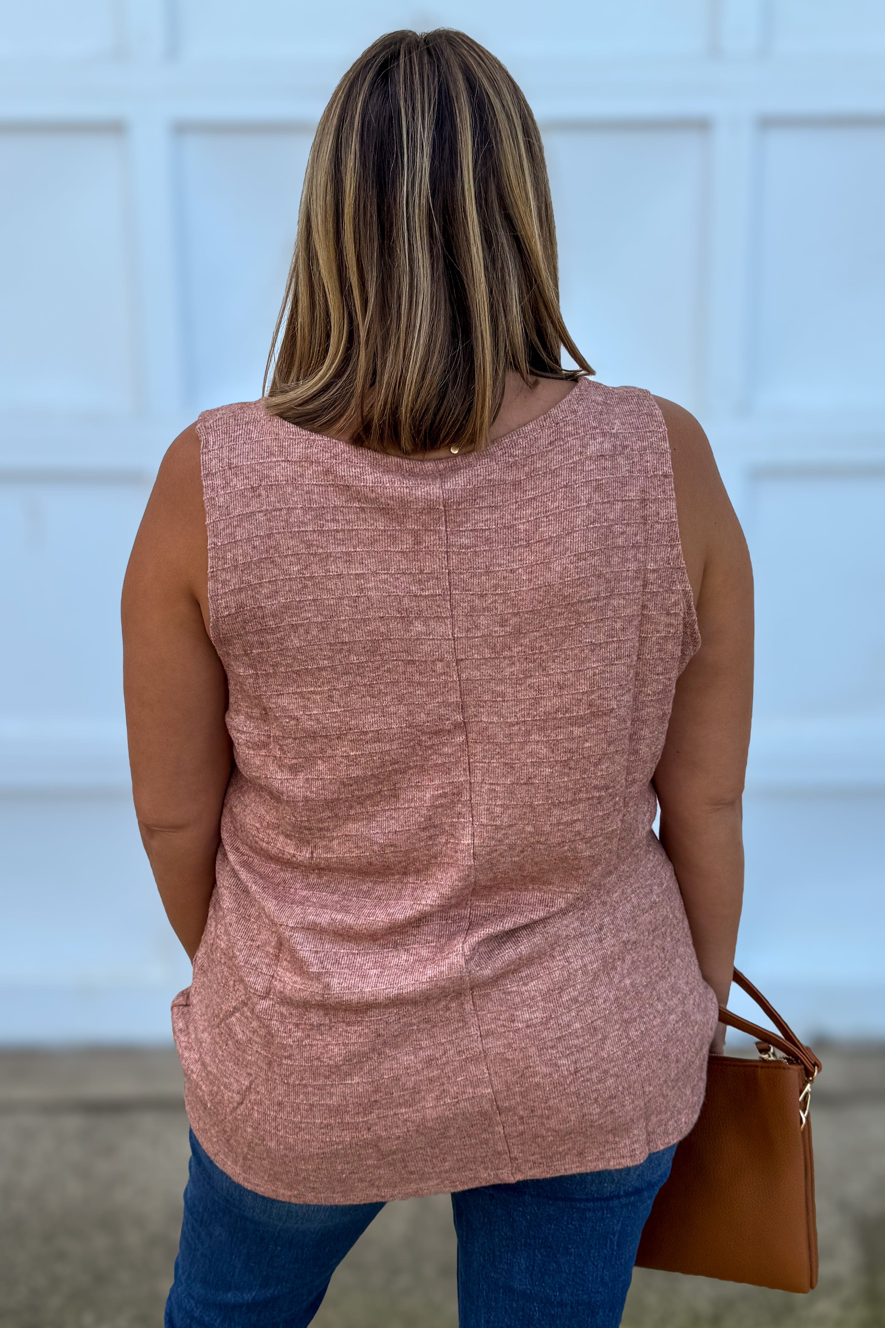 Terracotta Ribbed Texture Tunic Tank