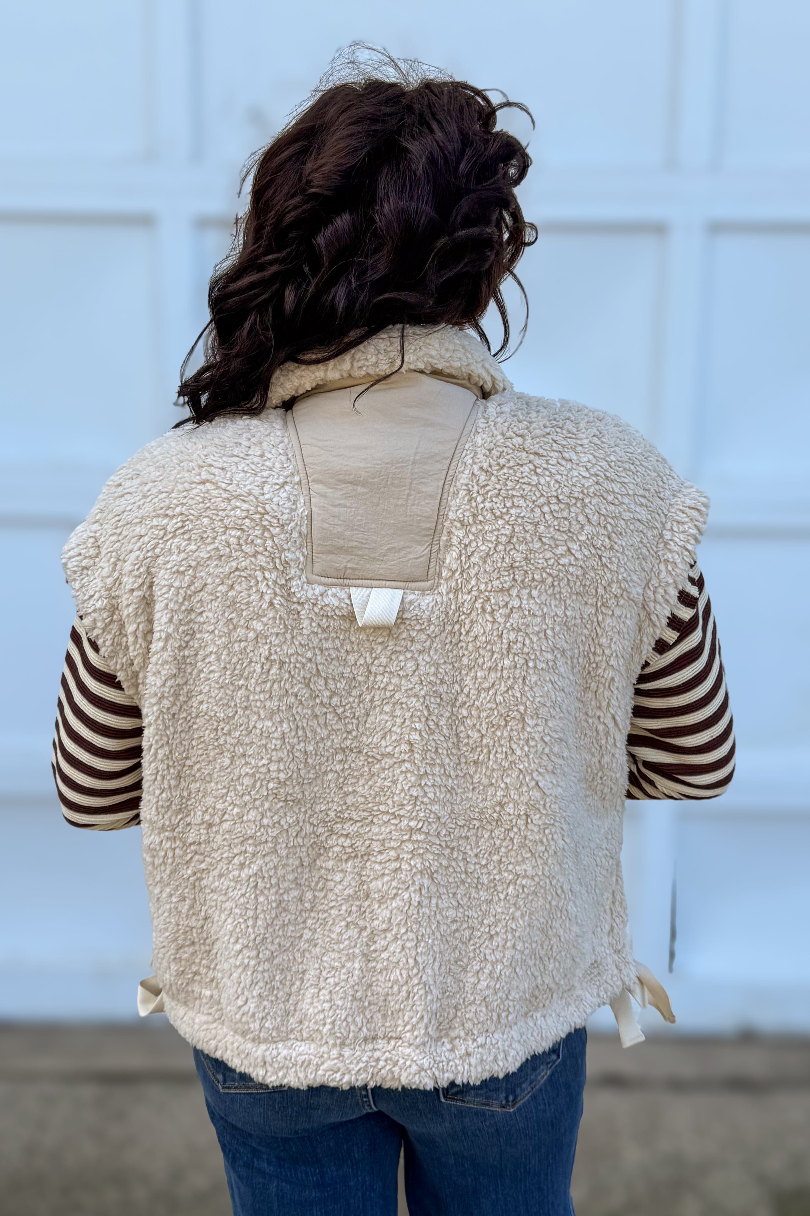 Sand Beige Oversized Faux Fur Vest