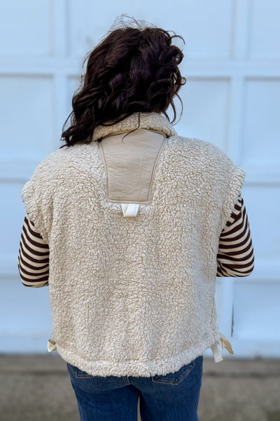 Sand Beige Oversized Faux Fur Vest back