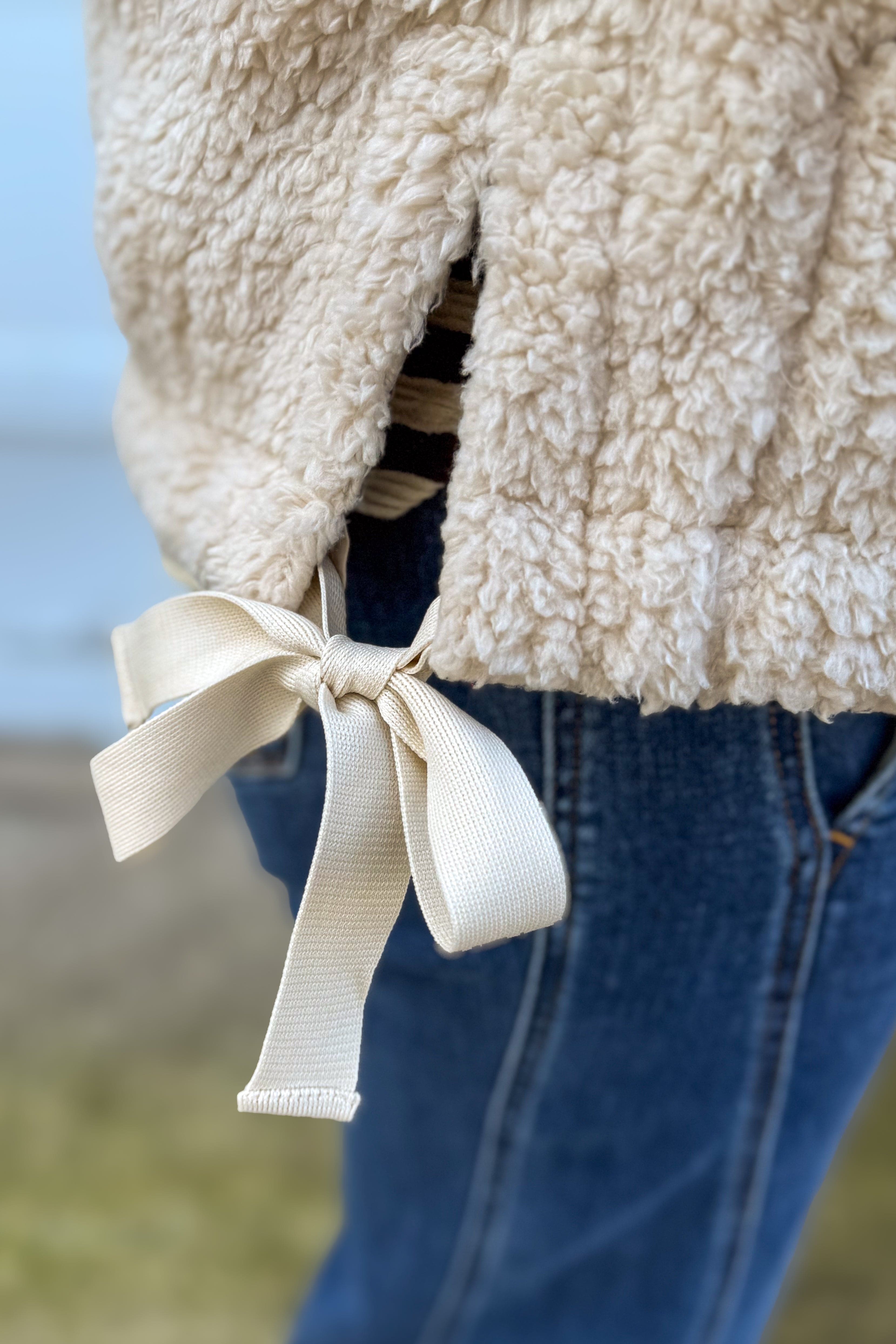 Sand Beige Oversized Faux Fur Vest
