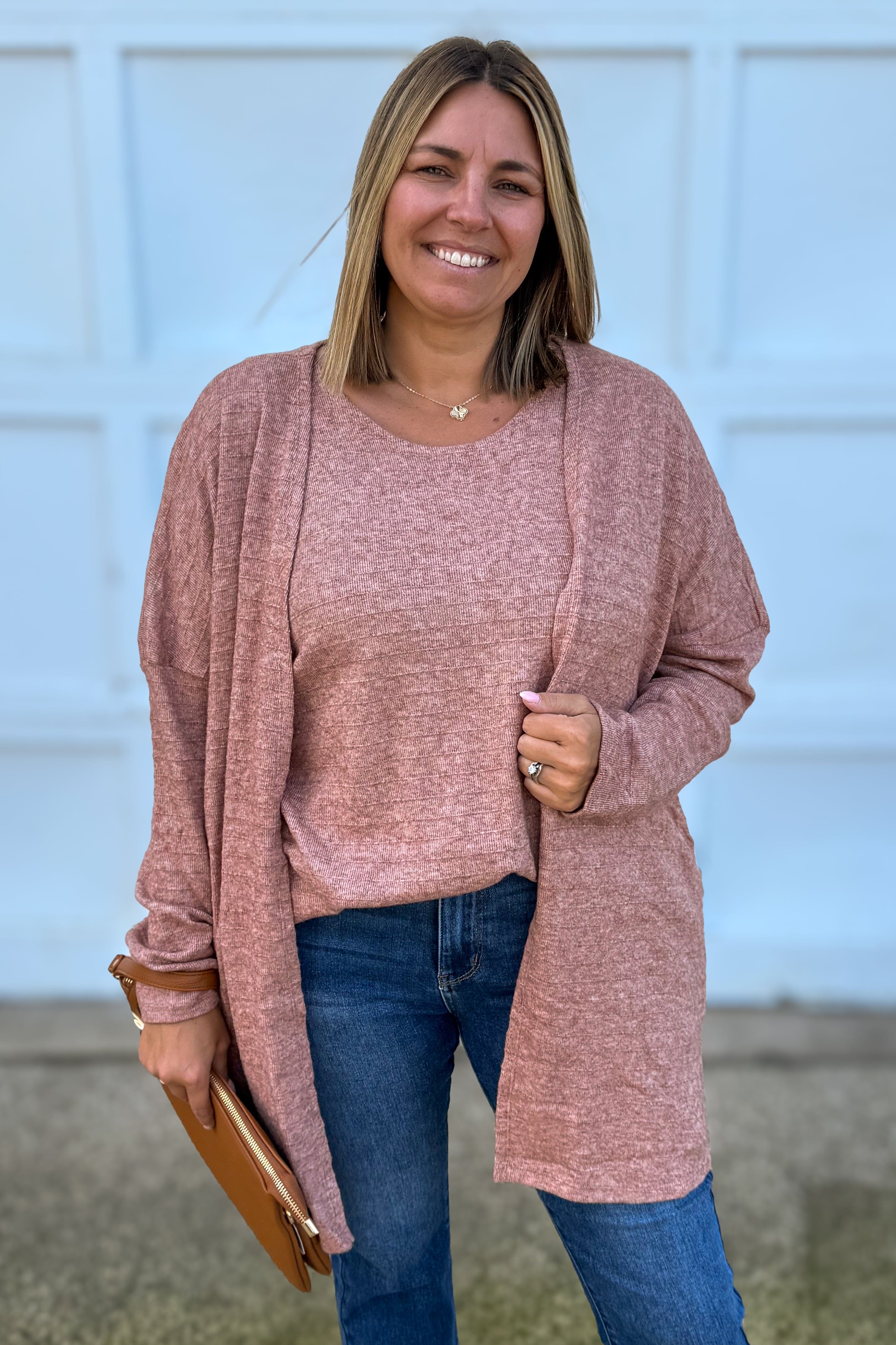 Terracotta Ribbed Texture Cardigan