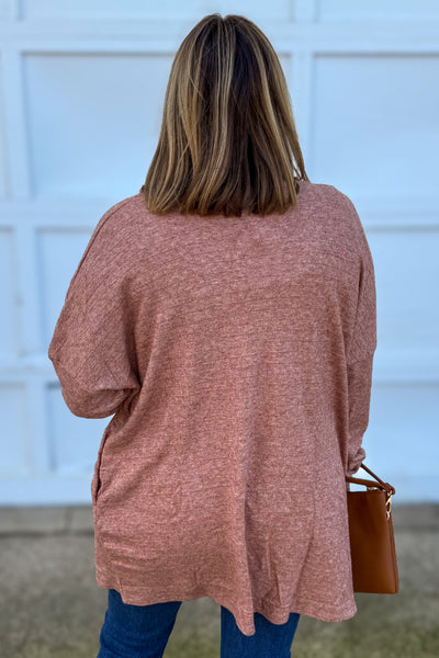Terracotta Ribbed Texture Cardigan back
