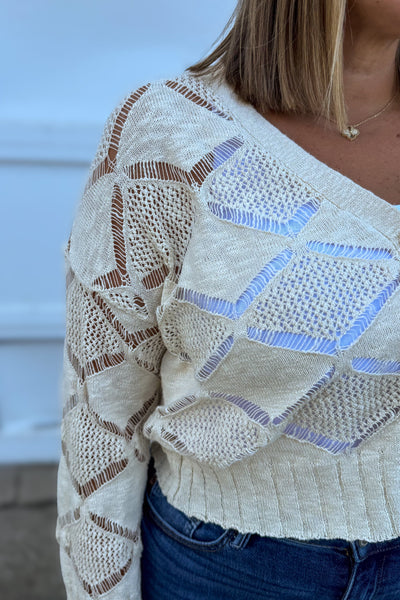 Cream Pointelle Detail Sweater Cardigan detailed