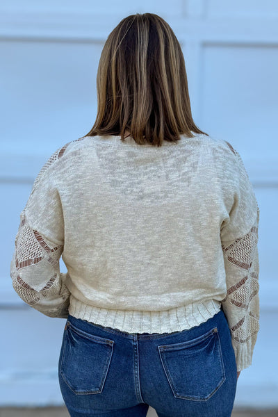 Cream Pointelle Detail Sweater Cardigan back