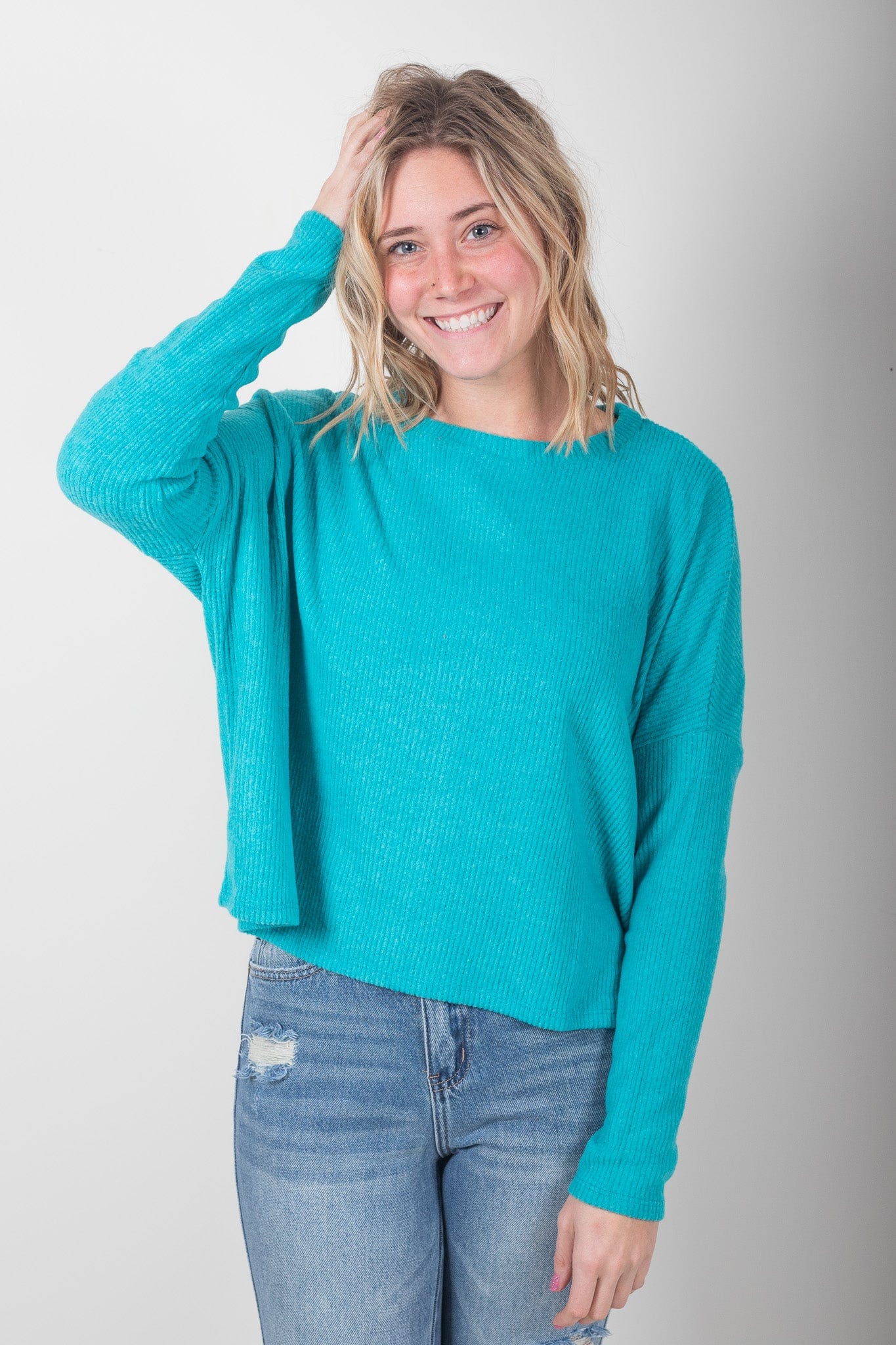 Light Teal Ribbed Dolman Sweater