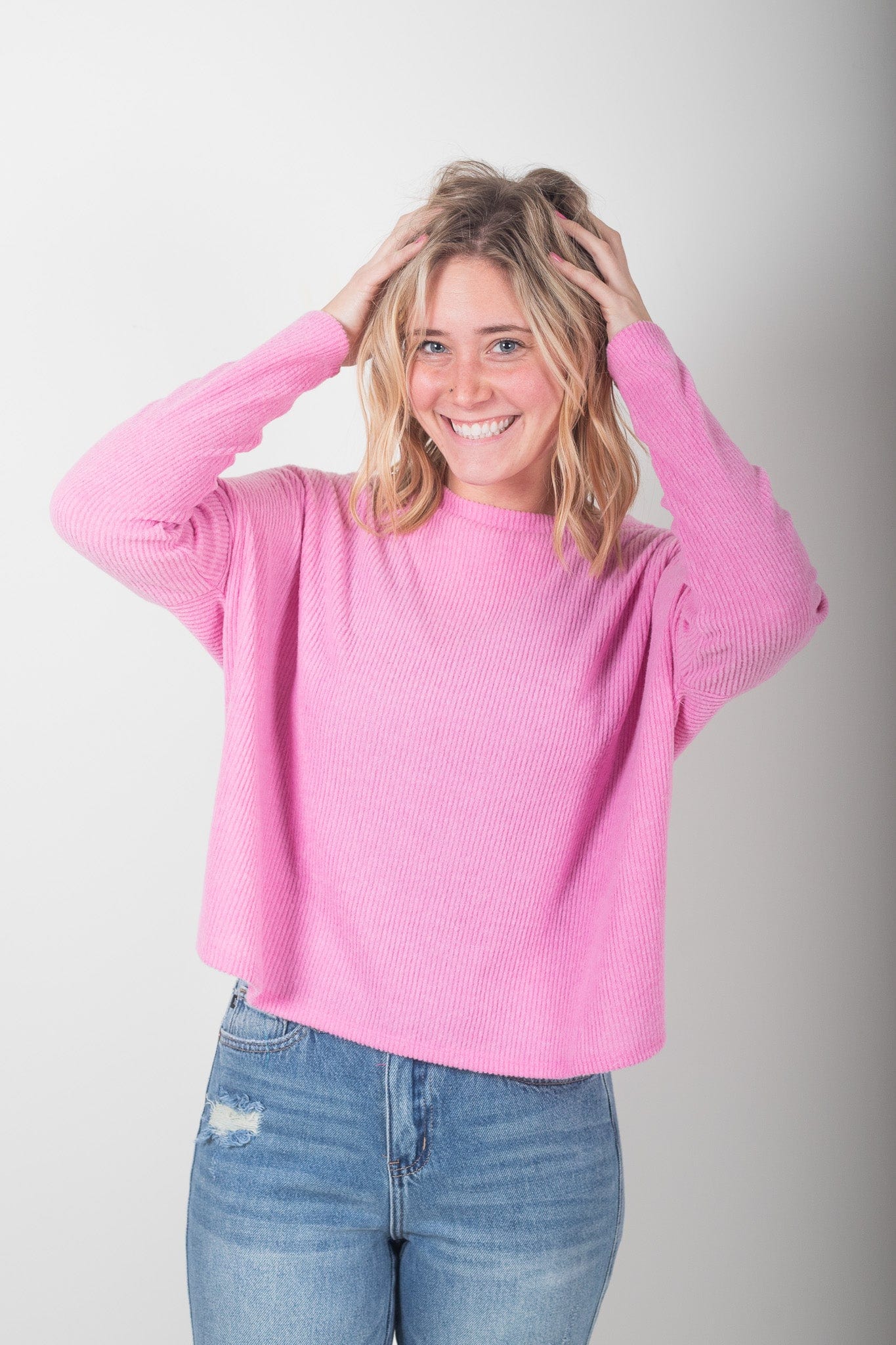 Candy Pink Ribbed Dolman Sweater
