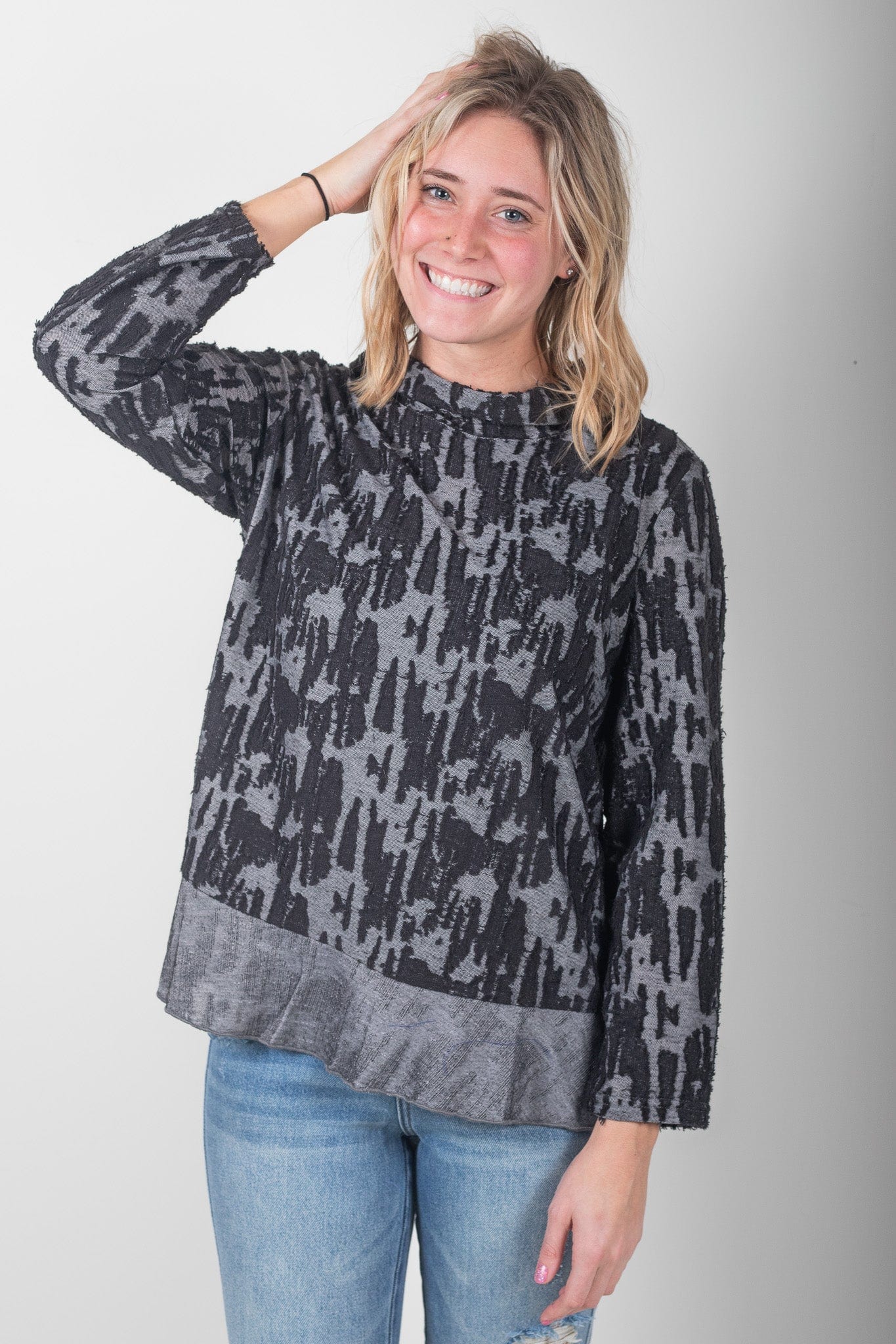 Grey Texture Cowl Top