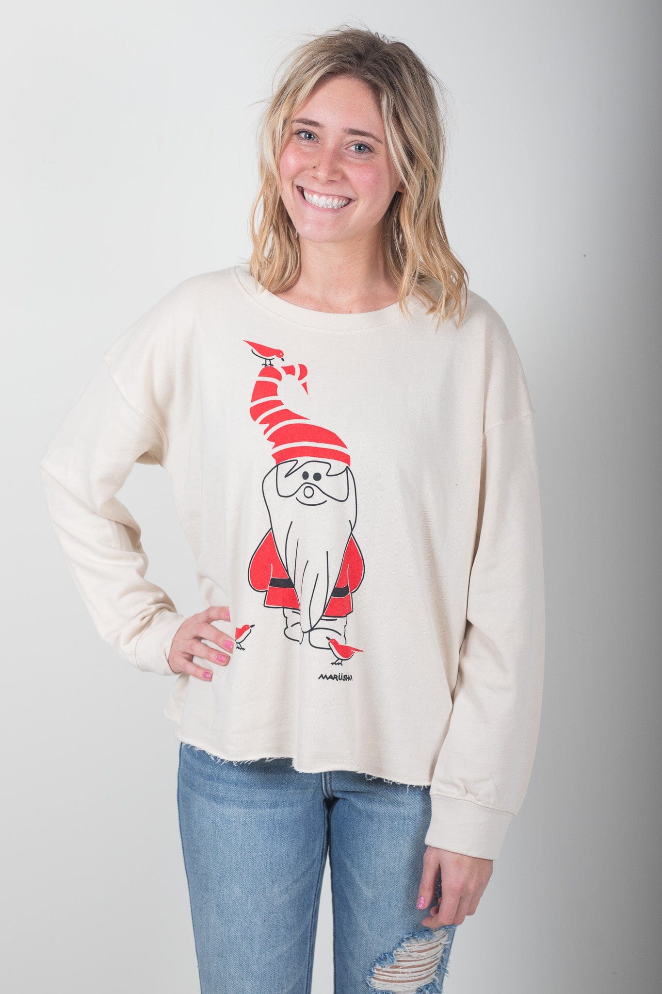 Gnome Santa Ivory Drop Shoulder Crew
