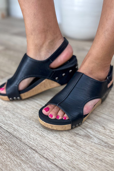 Volta II Black Wedged Sandal detailed