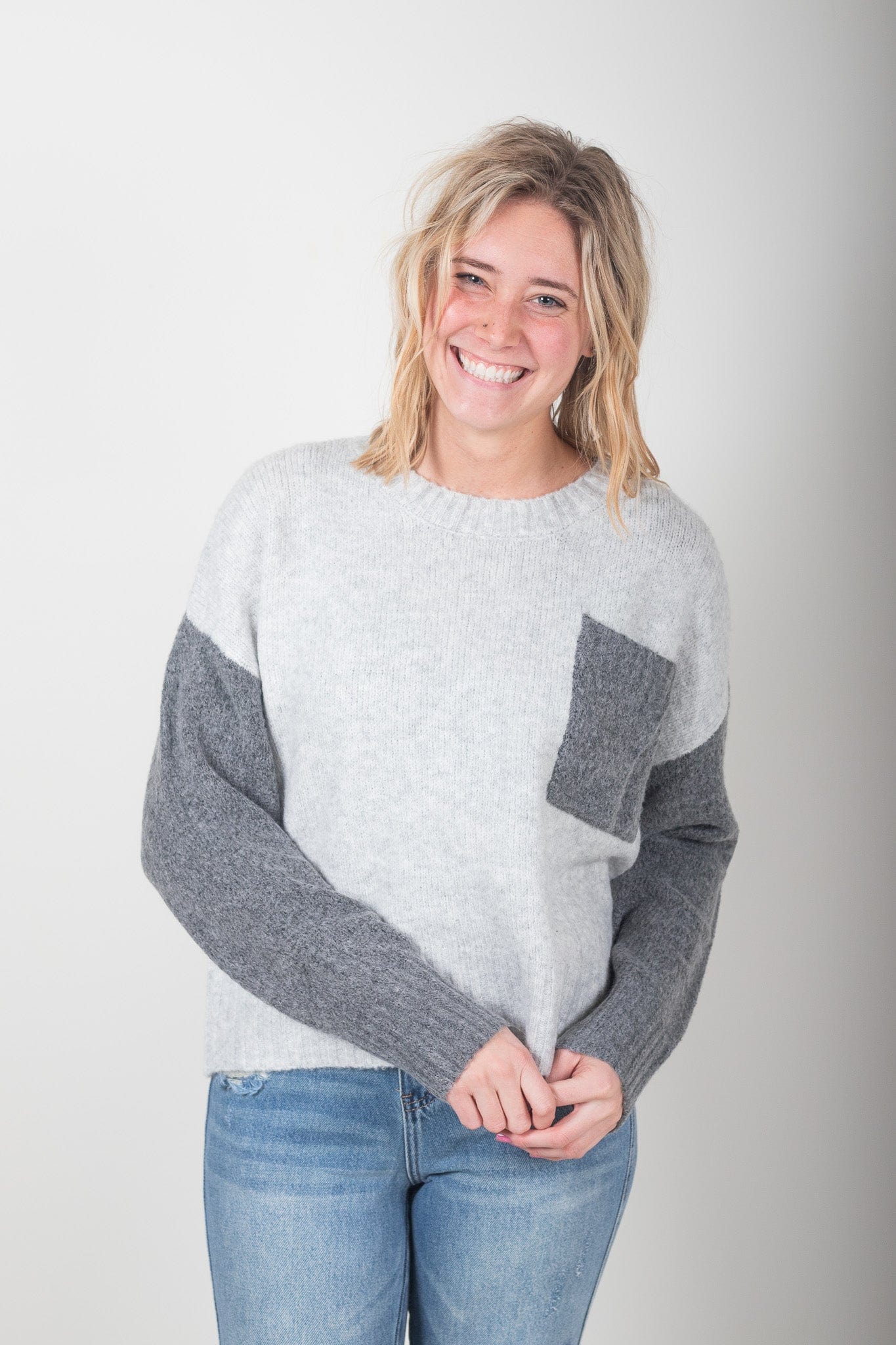 Gray On Gray Pocket Crop Sweater