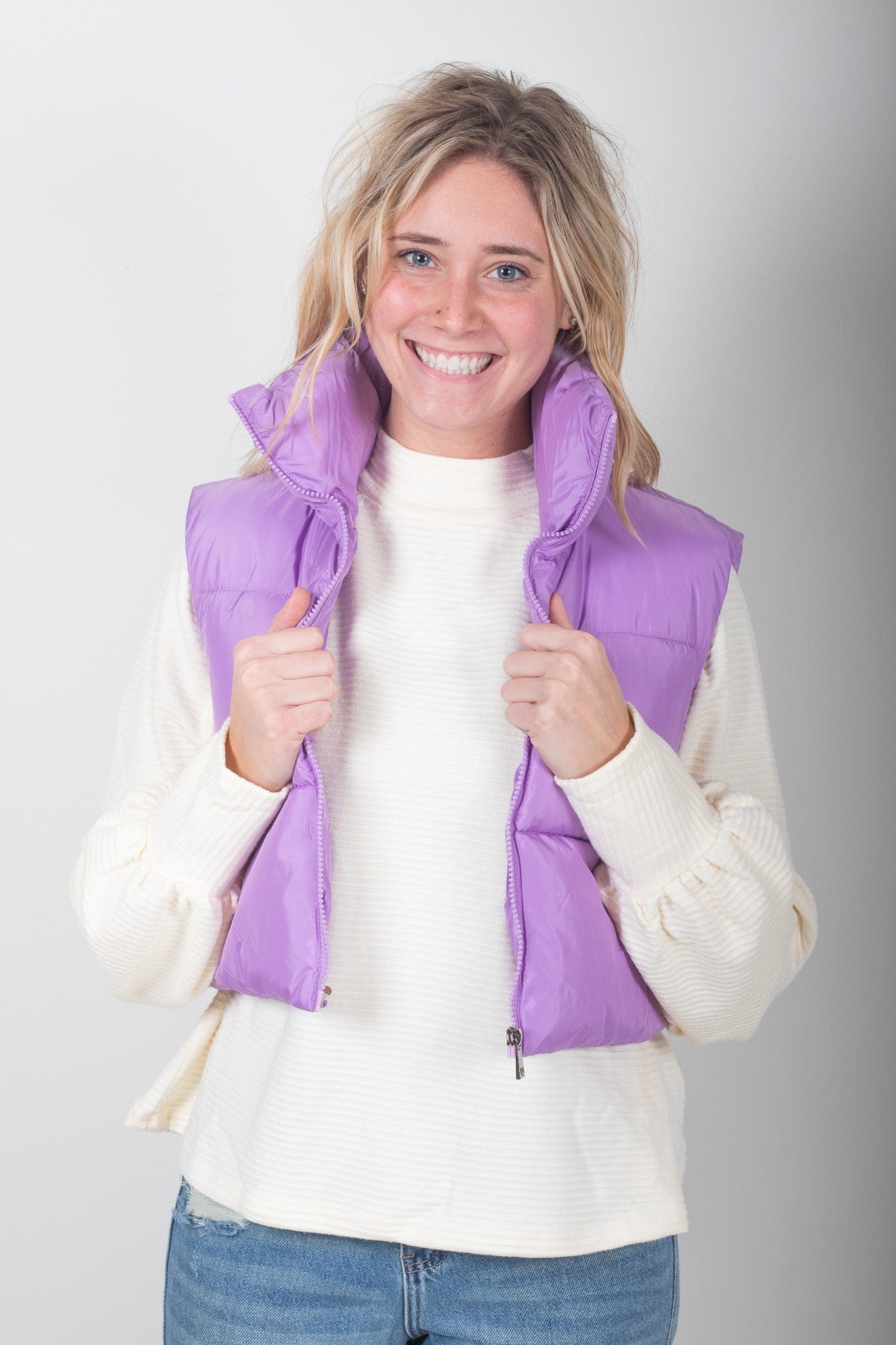 Bright Lavender Puffer Cropped Vest