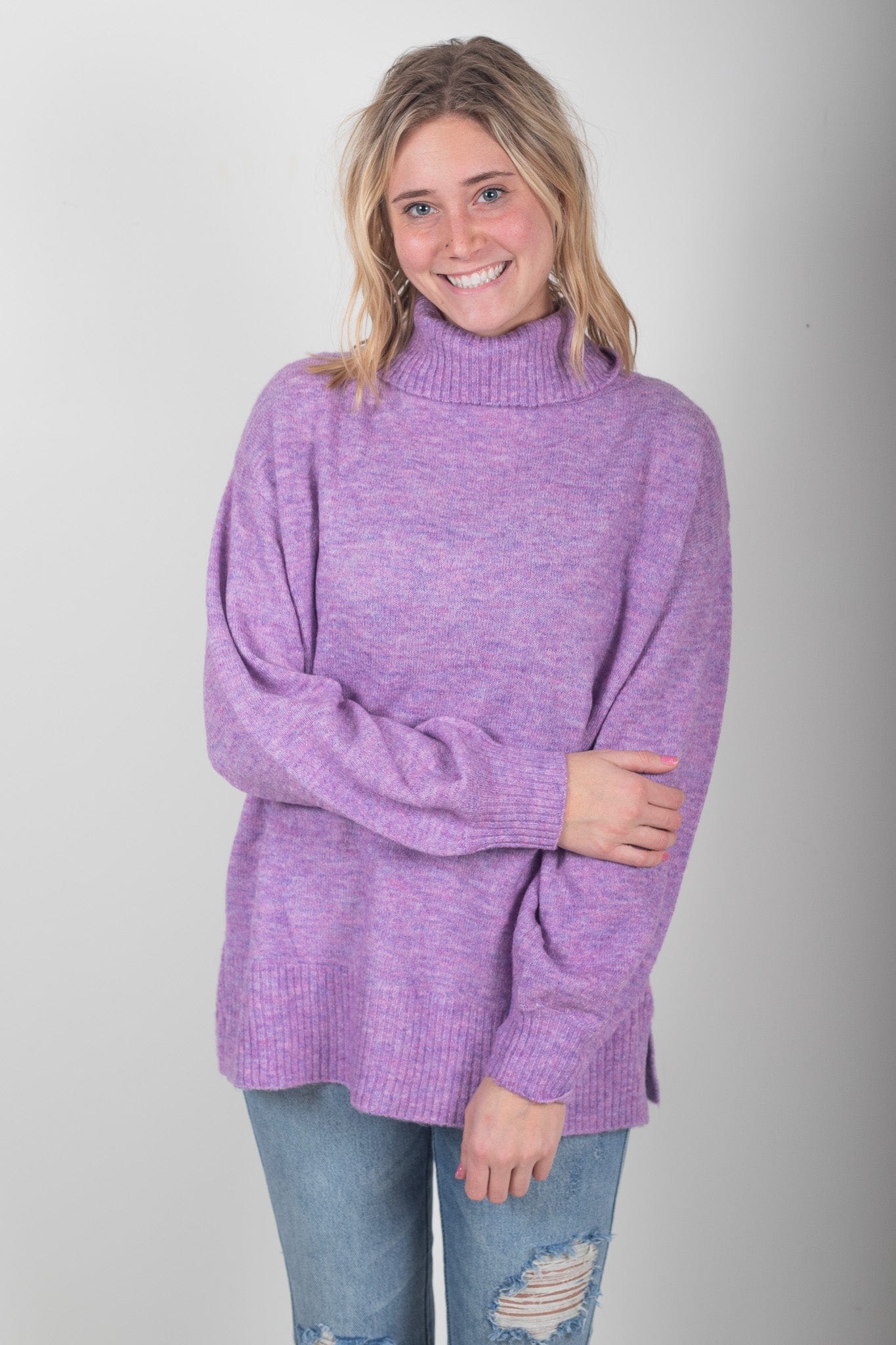 Lavender Balloon Slv Turtle Neck Sweater