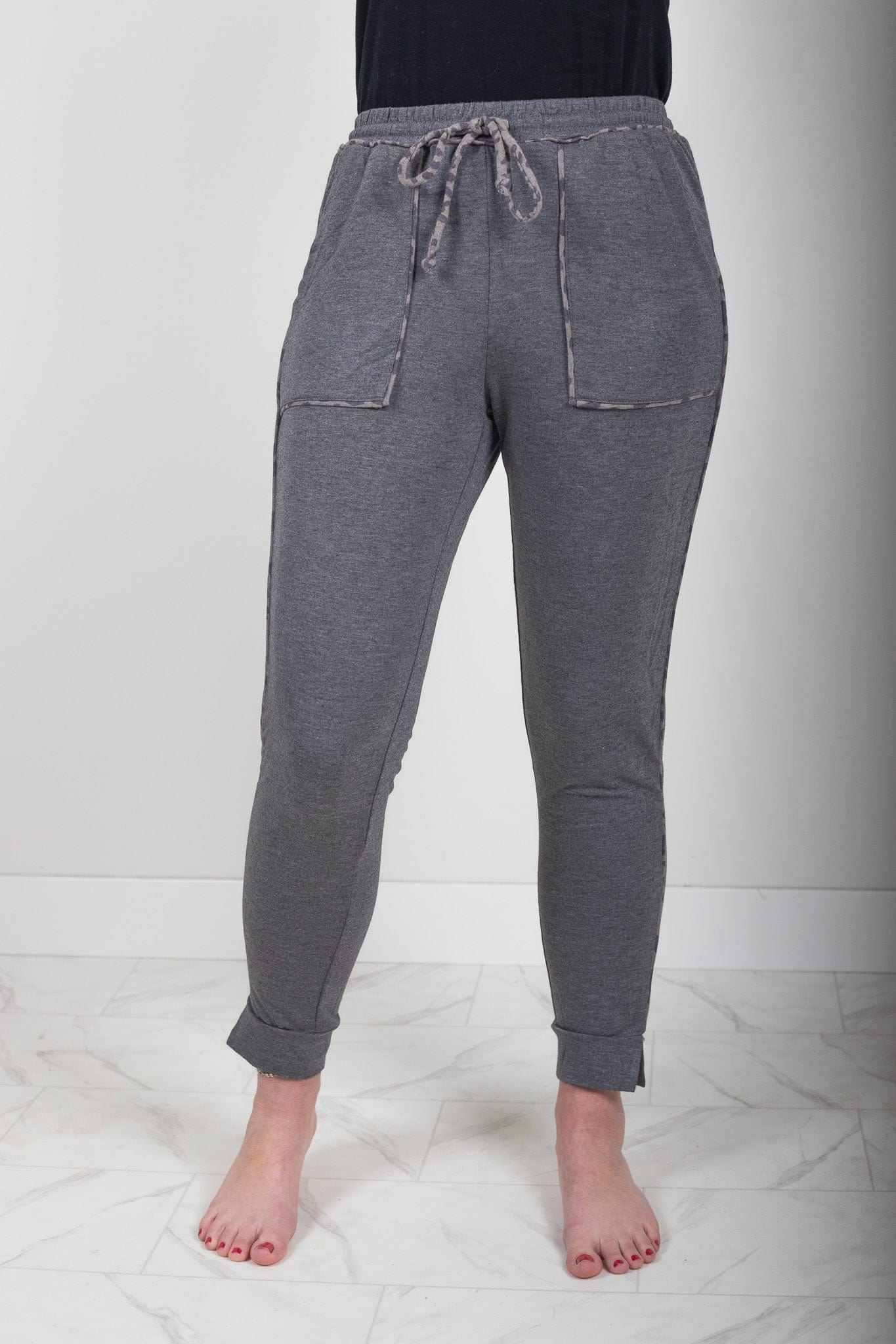 Charcoal Leopard Piping Pant