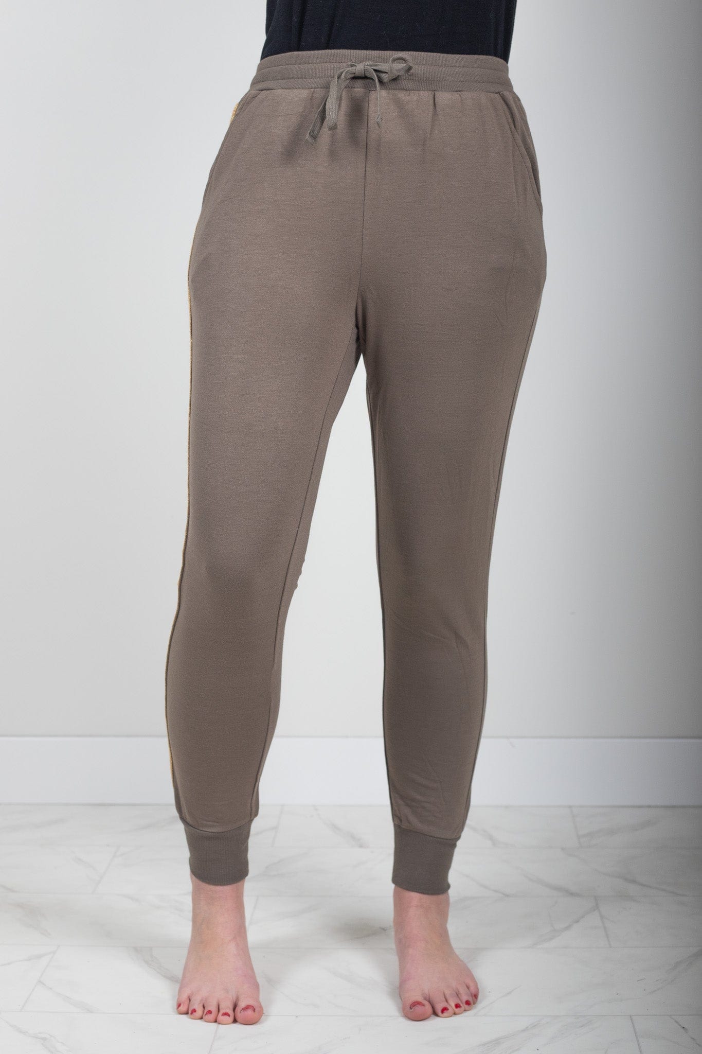 Olive Lurex Side Stripe Pant