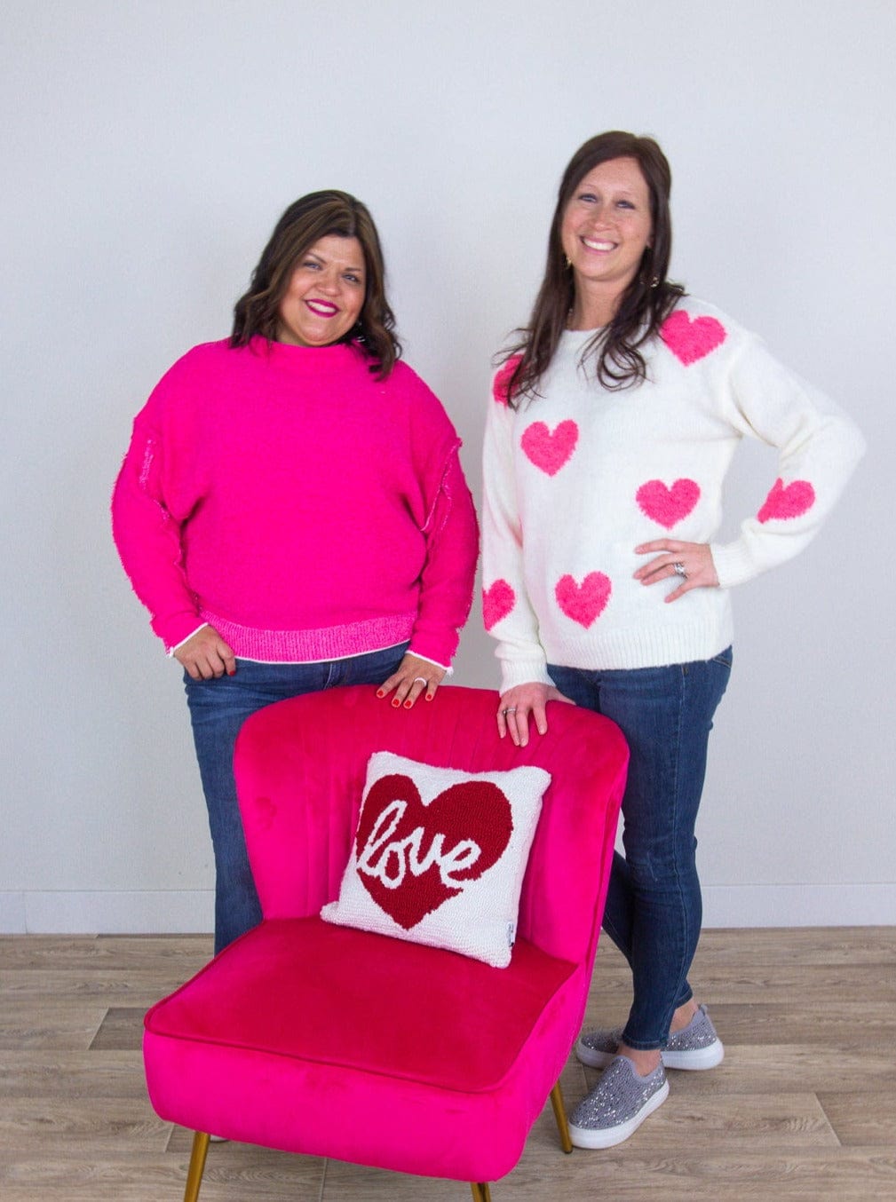 Ivory & Pink Hearts Pullover Sweater Styled