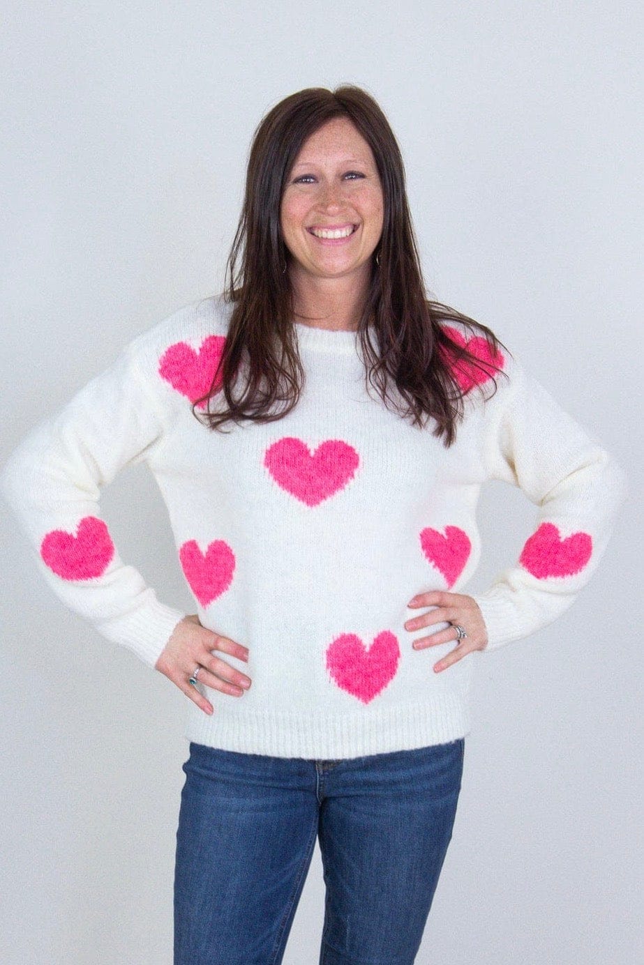 Ivory & Pink Hearts Pullover Sweater