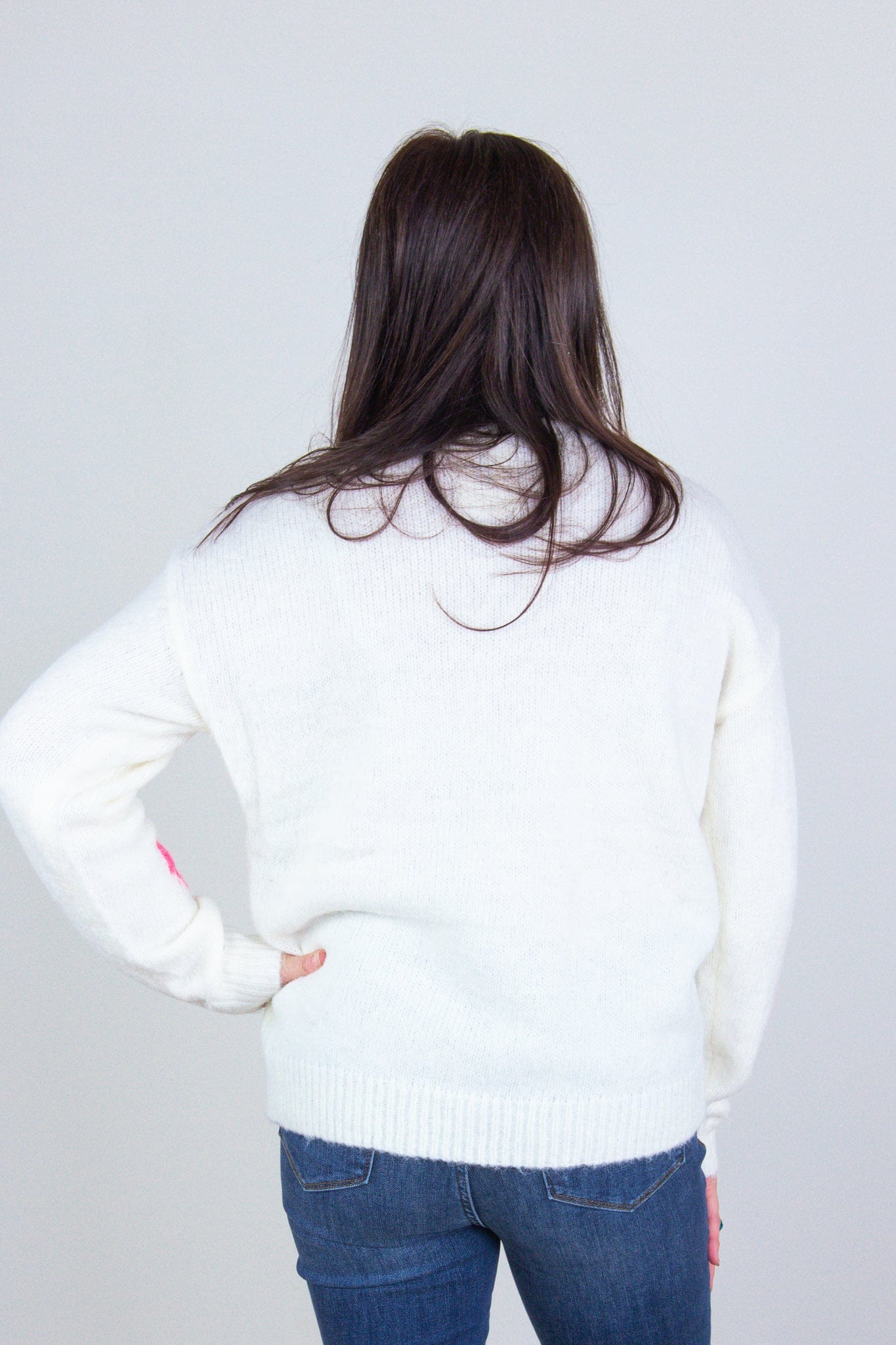 Ivory & Pink Hearts Pullover Sweater Back
